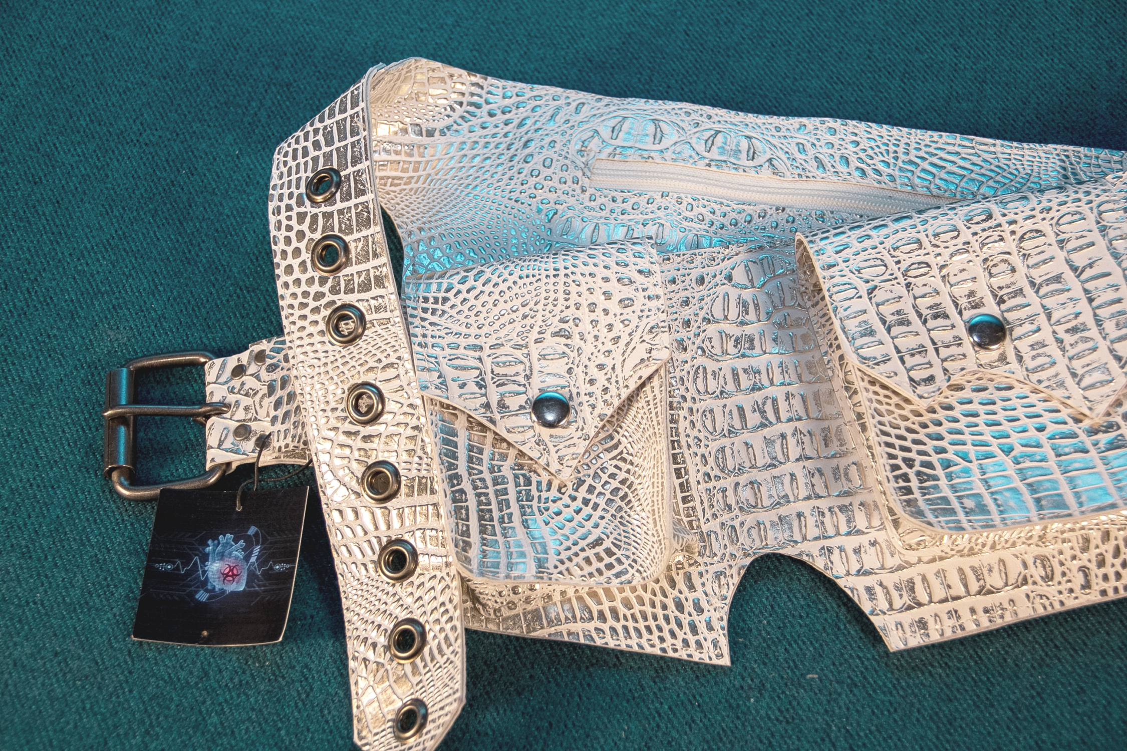 Faux White and Silver Double Hip Pouch