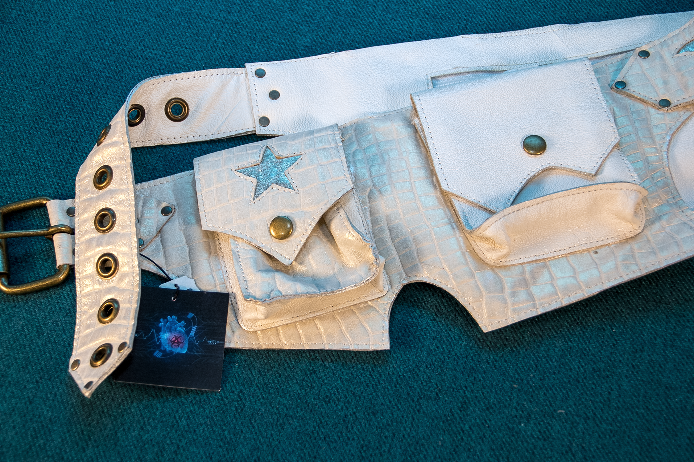 White and Metallic White w/ Gold Moon/Star Double Hip Pouch