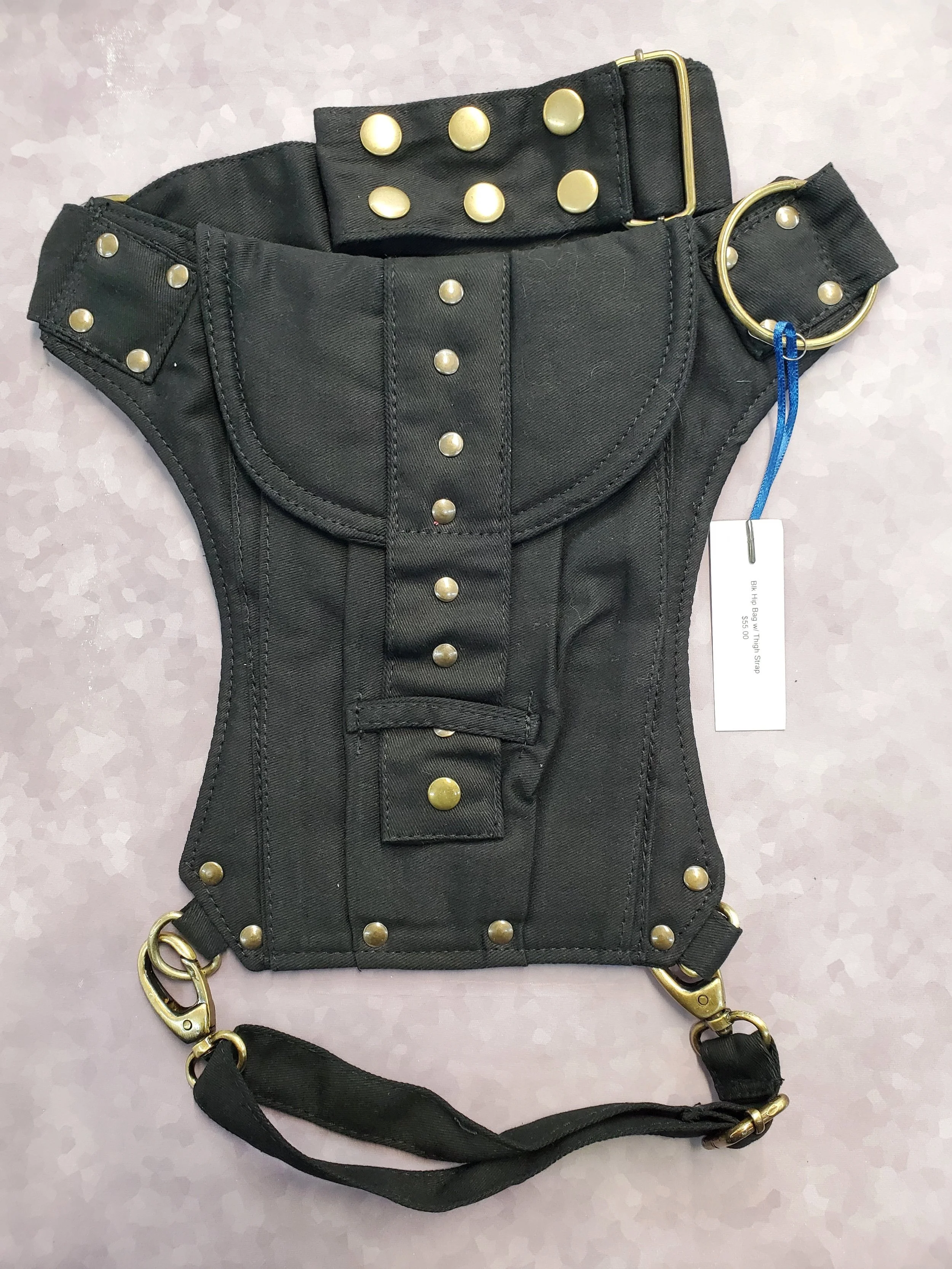 Black Studded Hip Bag w/ Thigh Strap