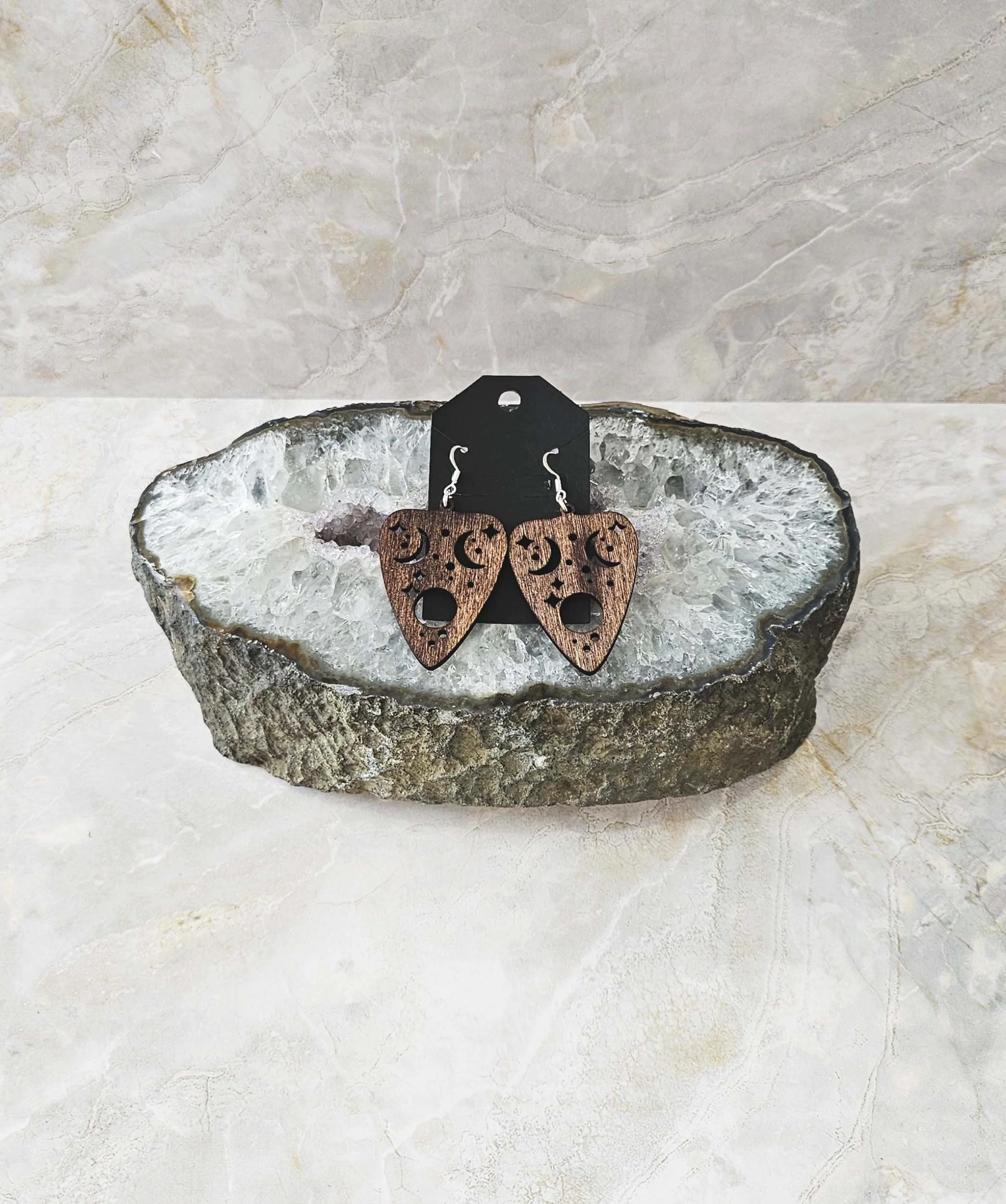 Wood Planchet with Moons Earrings