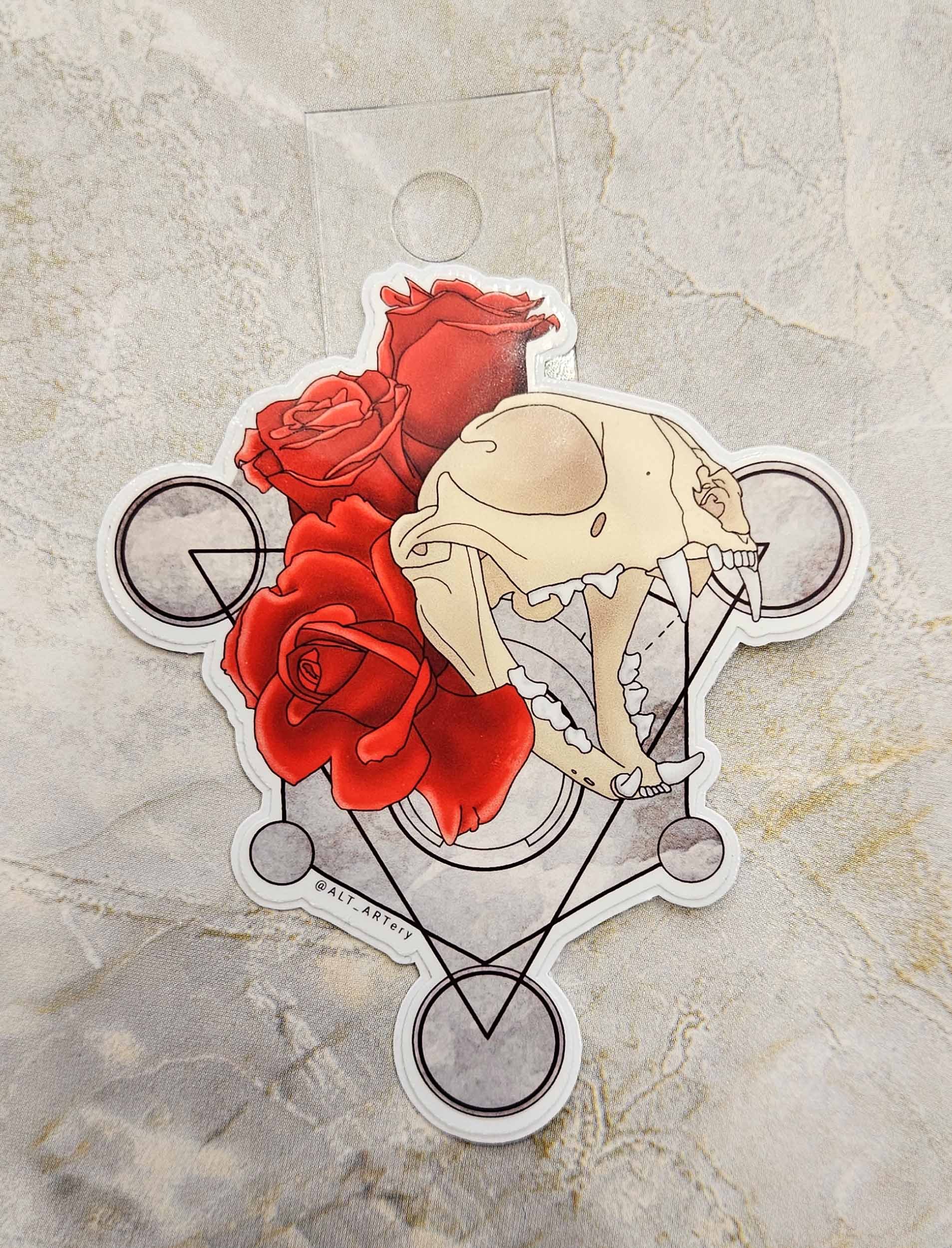 Cat Skull with Roses Sticker