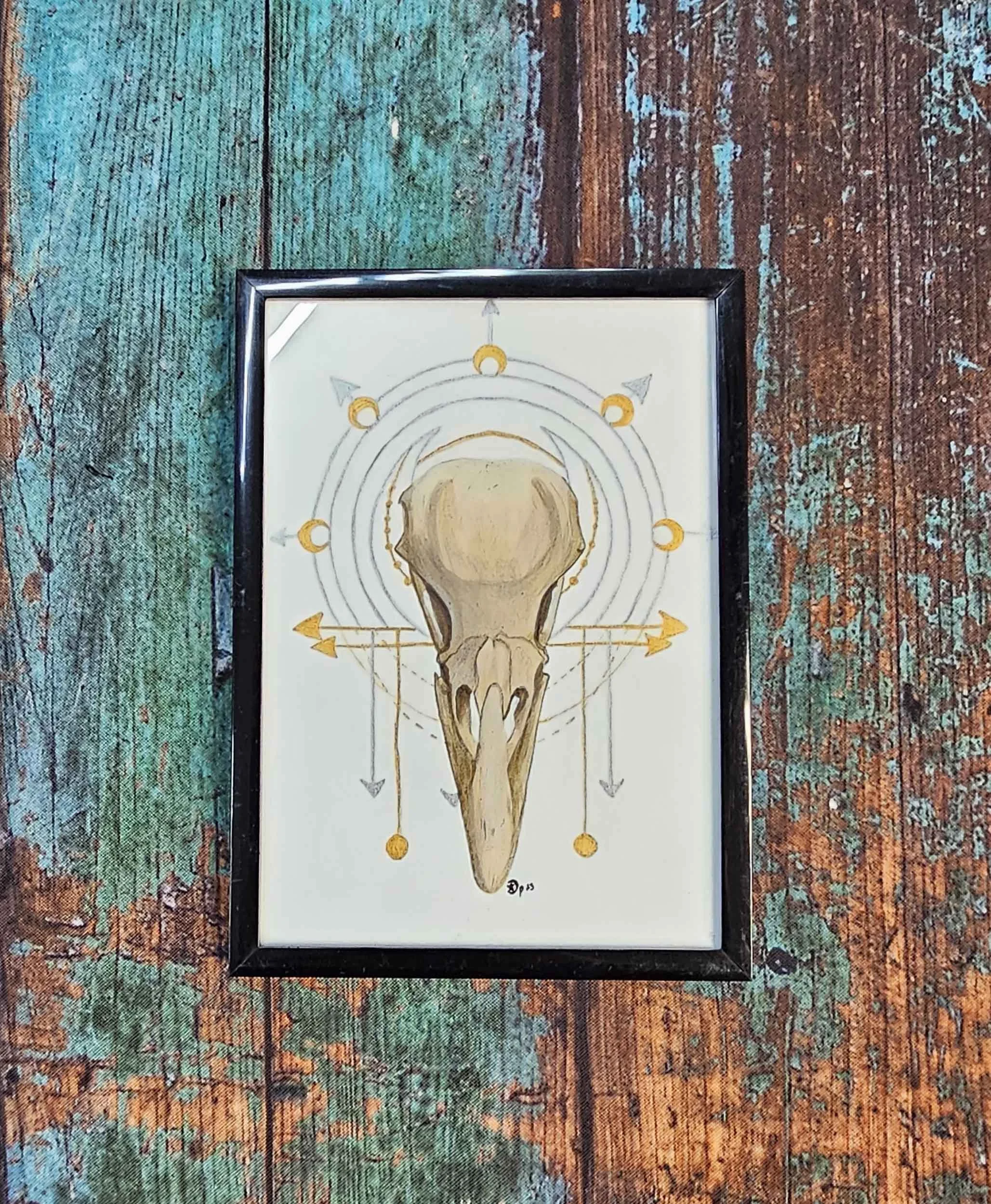 Framed Raven Skull with Geometry