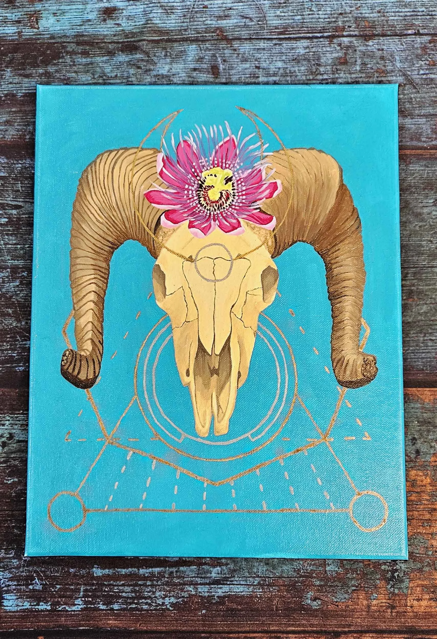 Ram Skull with Passion Flower