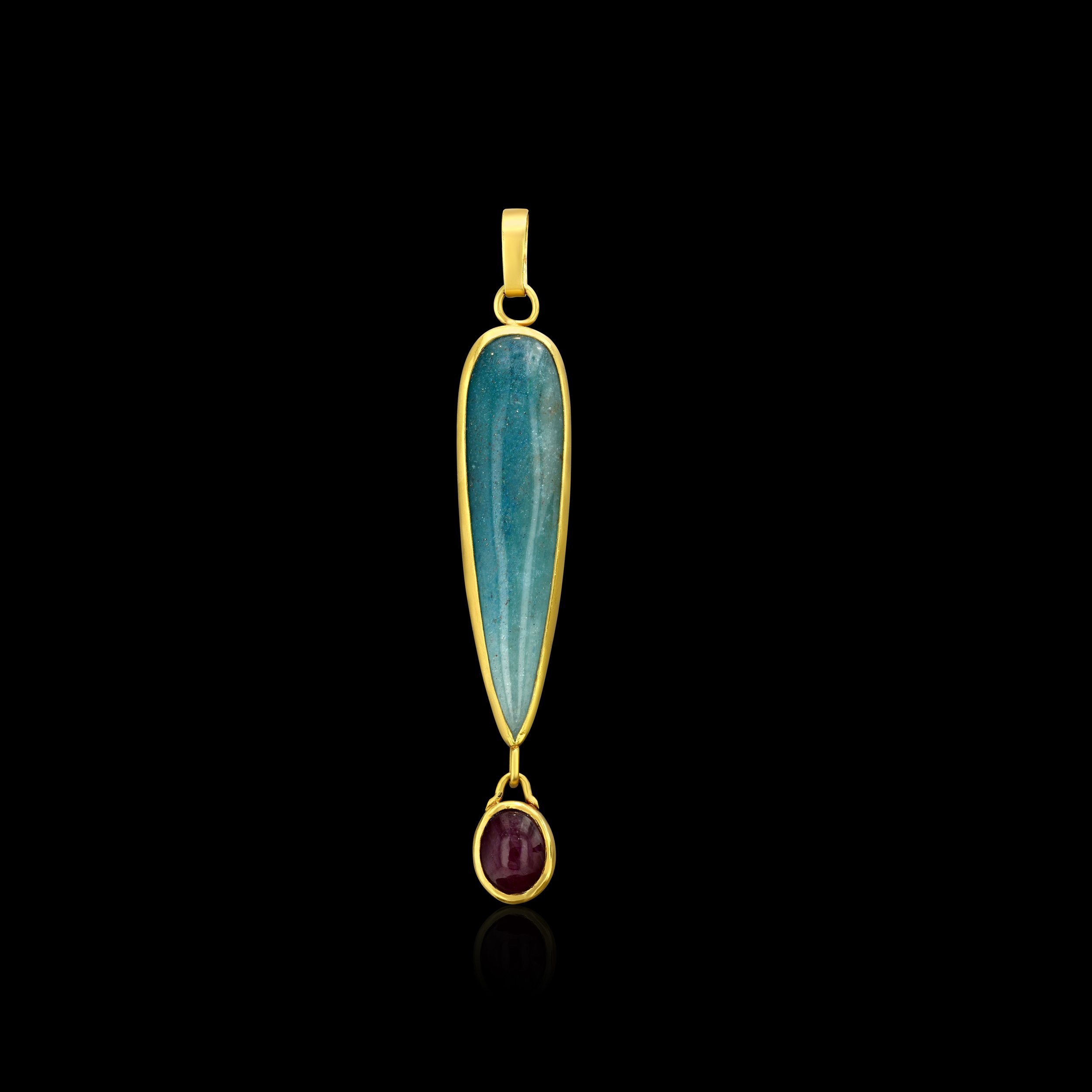 Blue quartz and ruby pendant