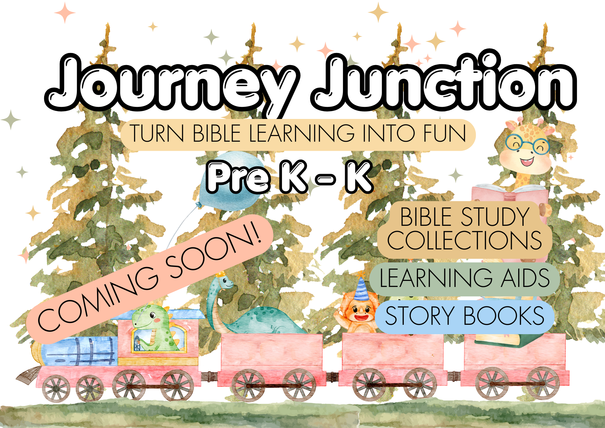 Journey Junction train chugging along the forest carrying happy animals.