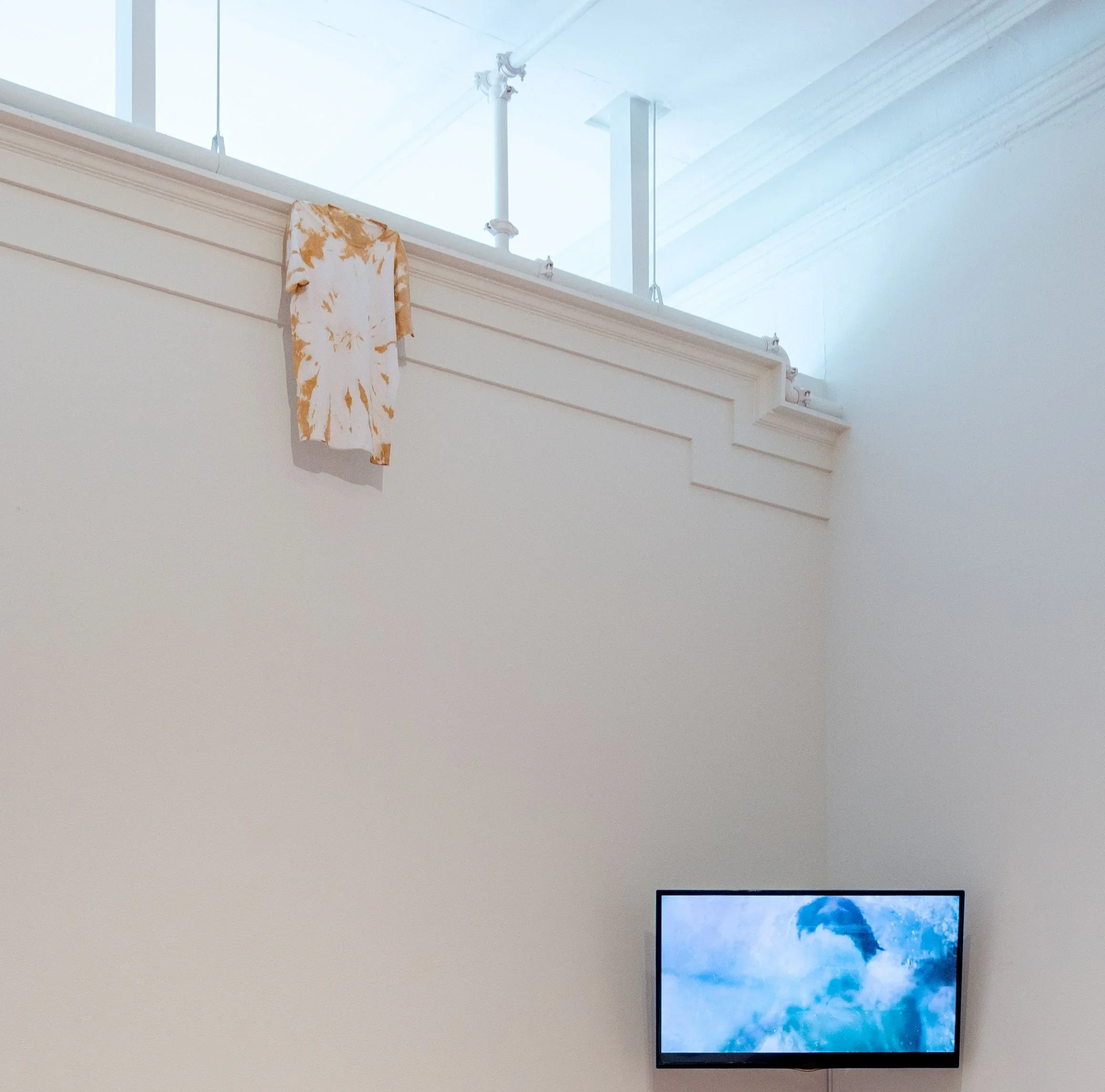   Untitled , t-shirt tie-dyed with self-tanner;  Adam , video with sound 