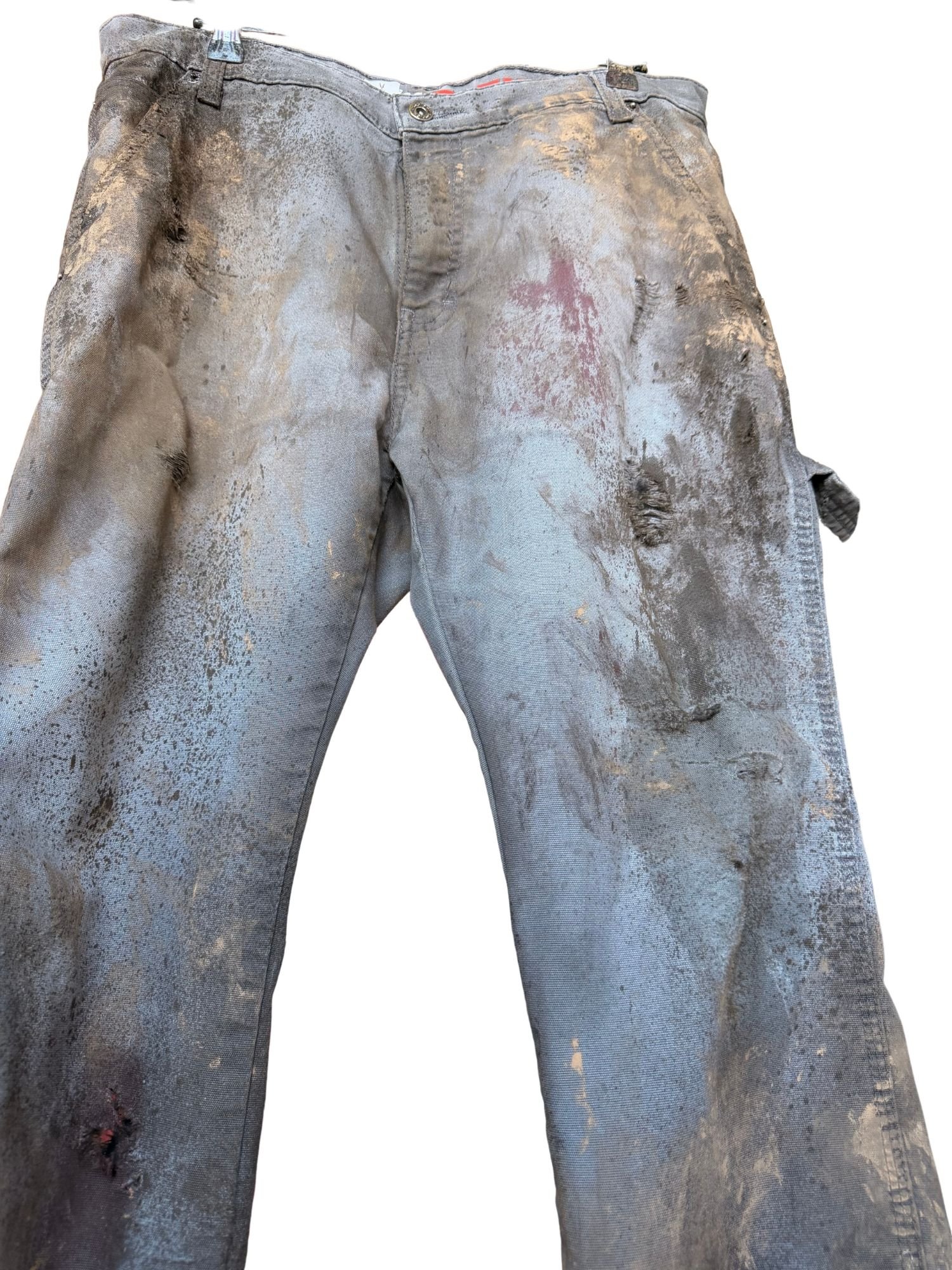 Distressed Zombie Work Pants – Custom SFX Painted Halloween Costume Pants for Men Size Medium