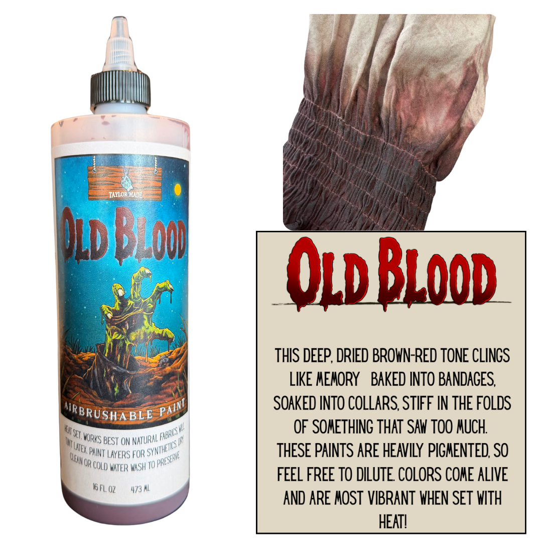 16 oz Old Blood color airbrushable textile paint details