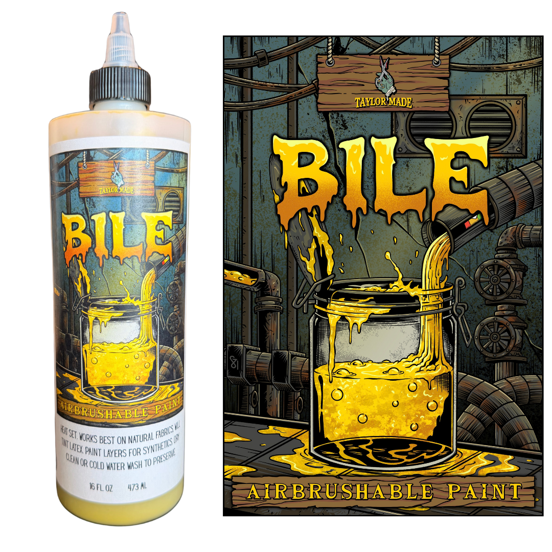 16 oz airbrushable textile paint in "Bile"