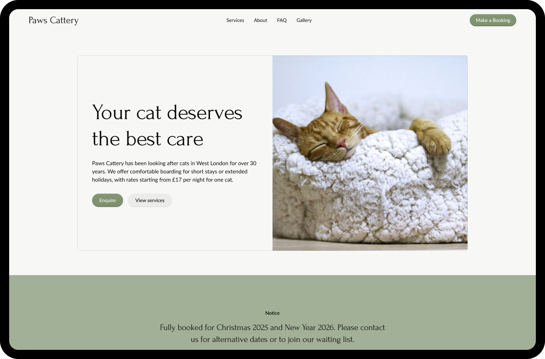 Homepage Redesign: Paws Cattery