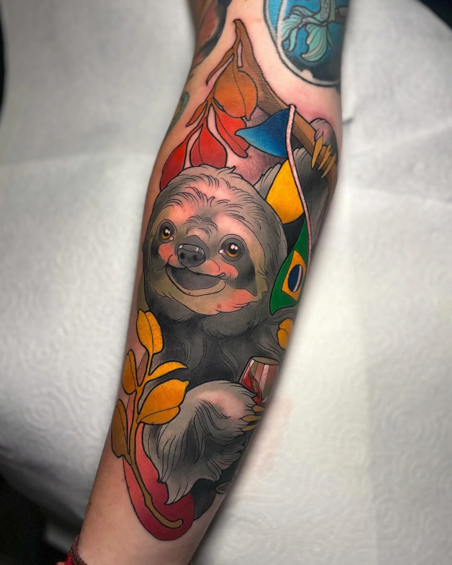 This is definitely one of my favourite tattoos to date! Andre&aacute; had the coolest idea for a tattoo to pay tribute to his crazy/lazy/hilarious &amp; fun/wine drinking/gorgeous Brazilian wife (who I also had the pleasure of tattooing).

So happy w