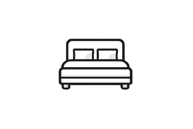 Illustration of a bedroom with a bed and two pillows.