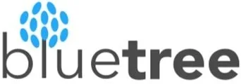 Logo with a blue tree above the word 'bluetree'.
