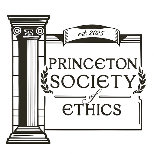 Logo for Princeton Society of Ethics featuring a classical column and banner, established 2025