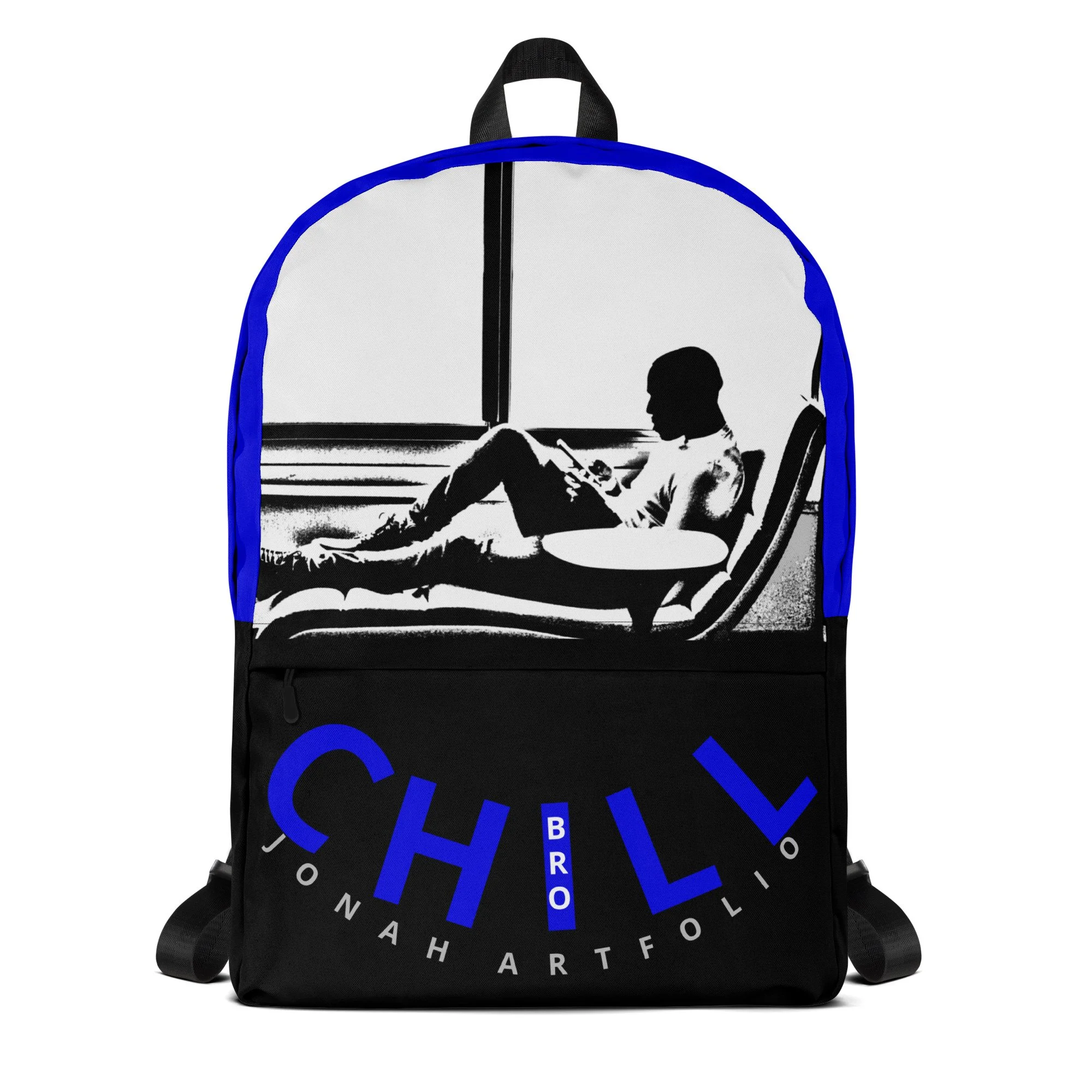 " Chill Bro " Men's Backpack (black, white & blue)