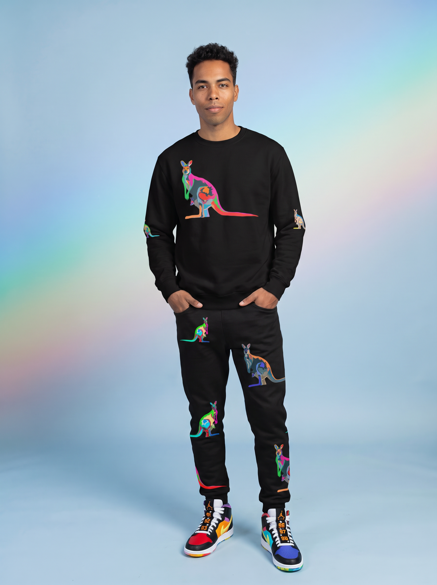 " Gangstaroo " Men's Long Sleeve Sweatshirt (black/multicolored)