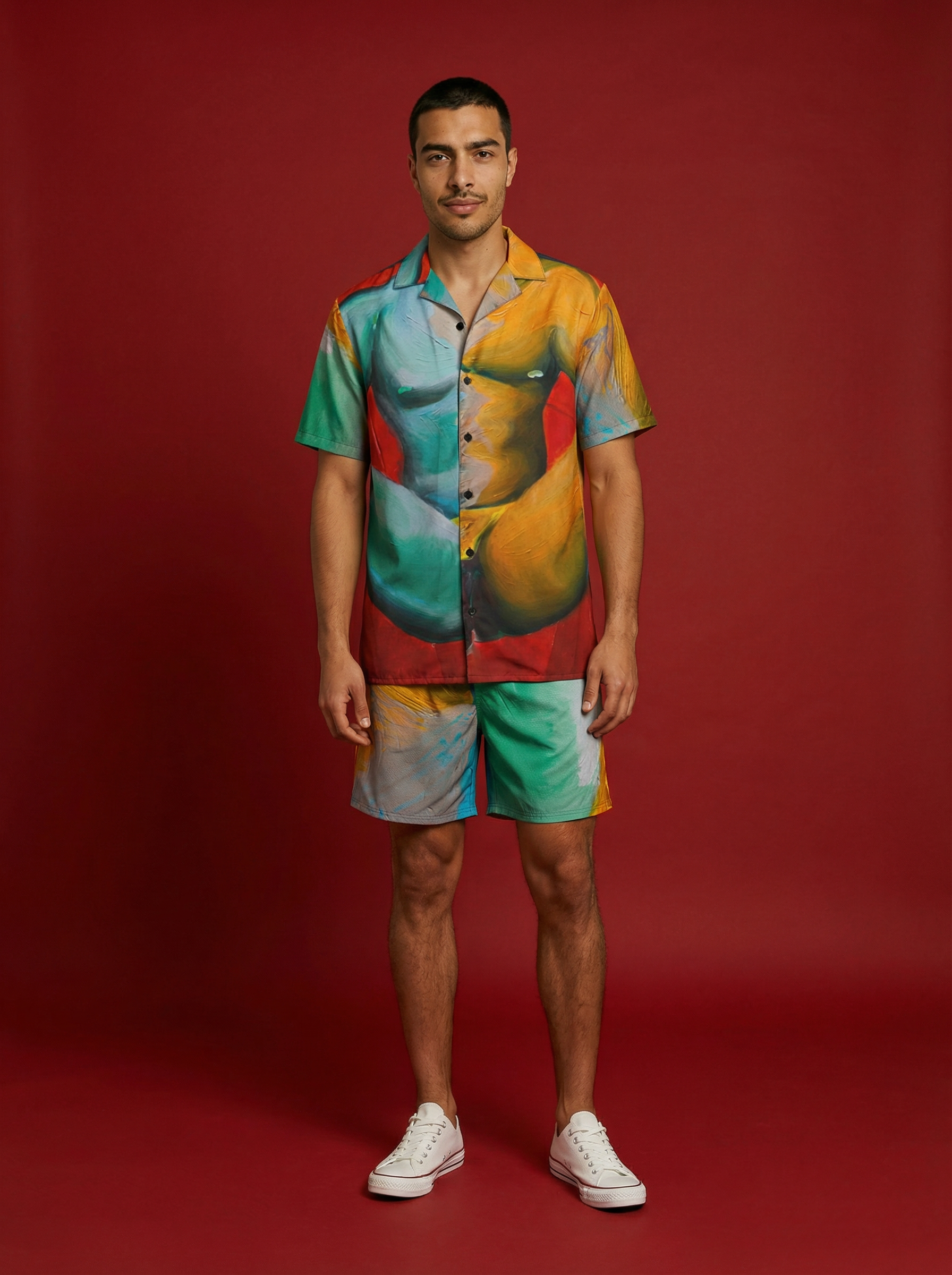 " Vulnerable " Men's Loungewear Button shirt (red, orange & blue)