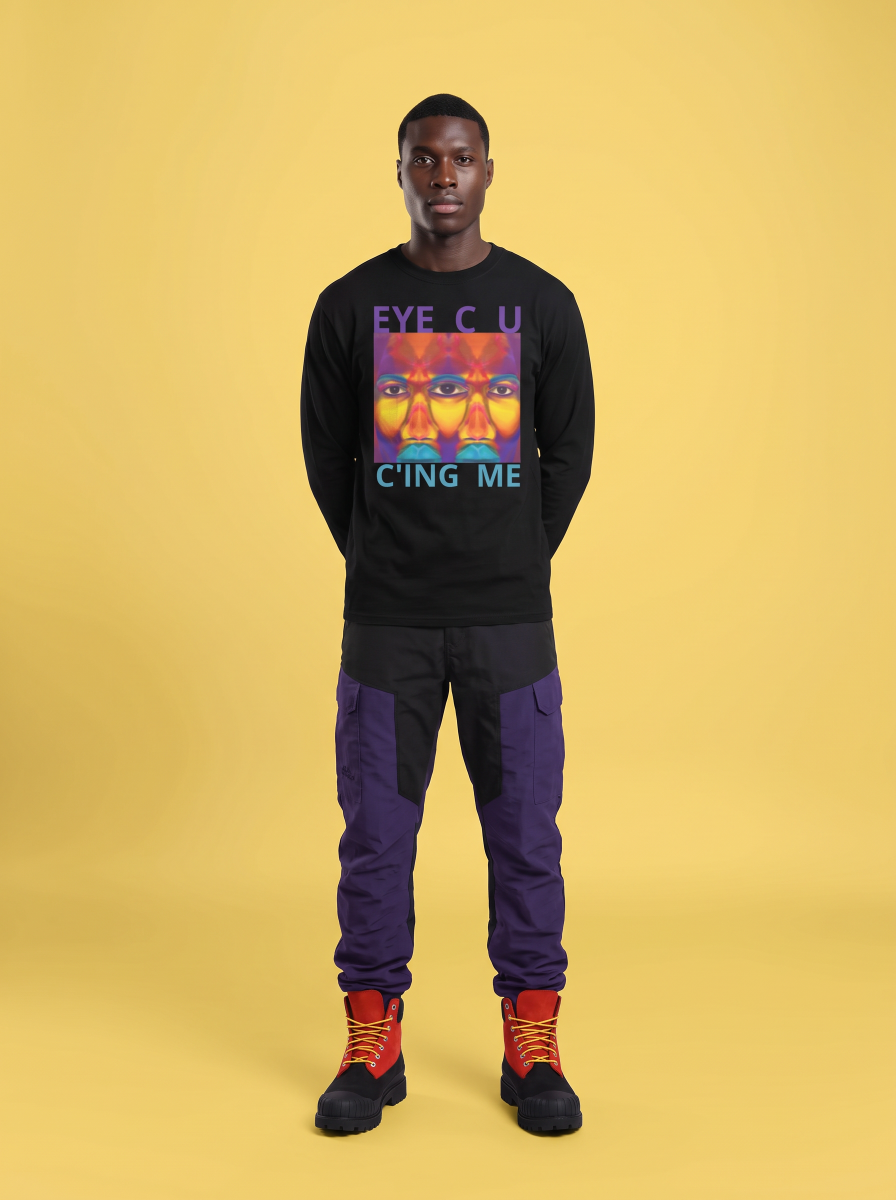 " Eye C U C'ing Me " Garment-dyed long sleeve shirt (Graphic Tee)