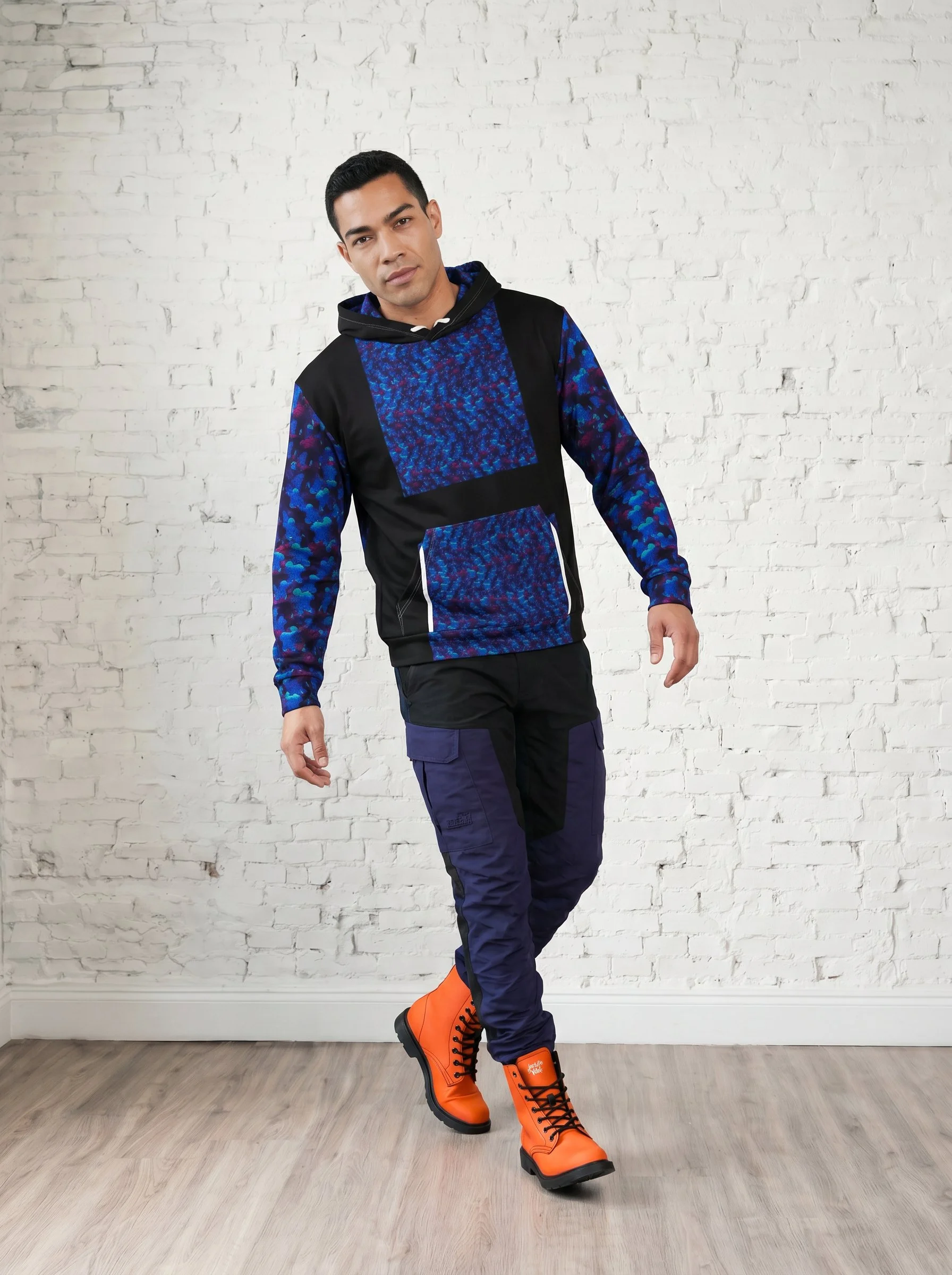 " Night Swim "  Men's Hoodie (black, blue & orange)