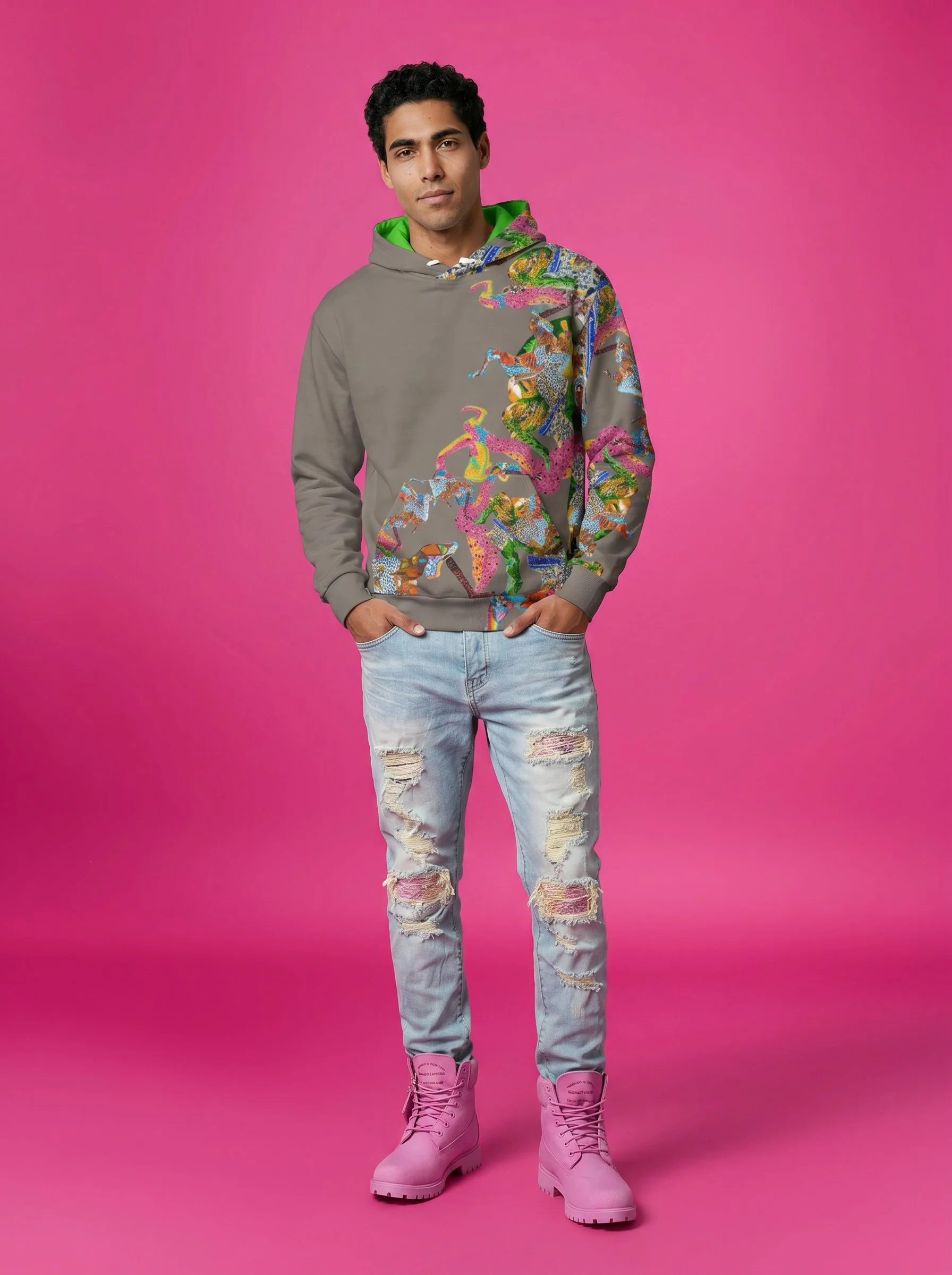 " BENT " Mens Hoodie (grey w/ multicolored graphic)