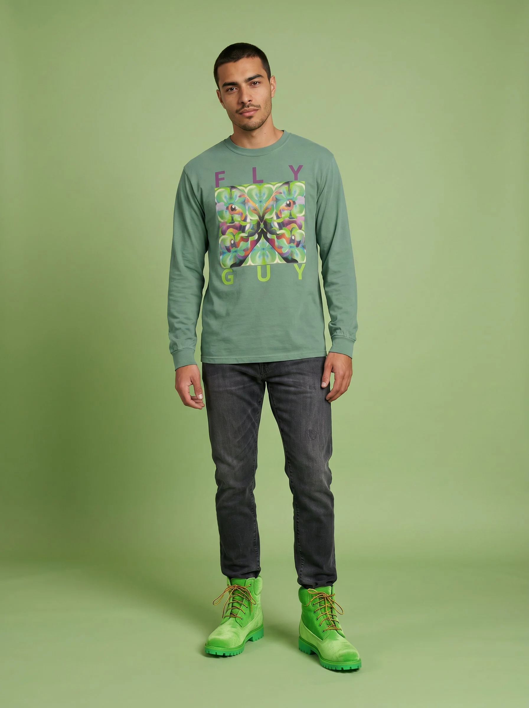 " Fly Guy " Garment-dyed long sleeve shirt