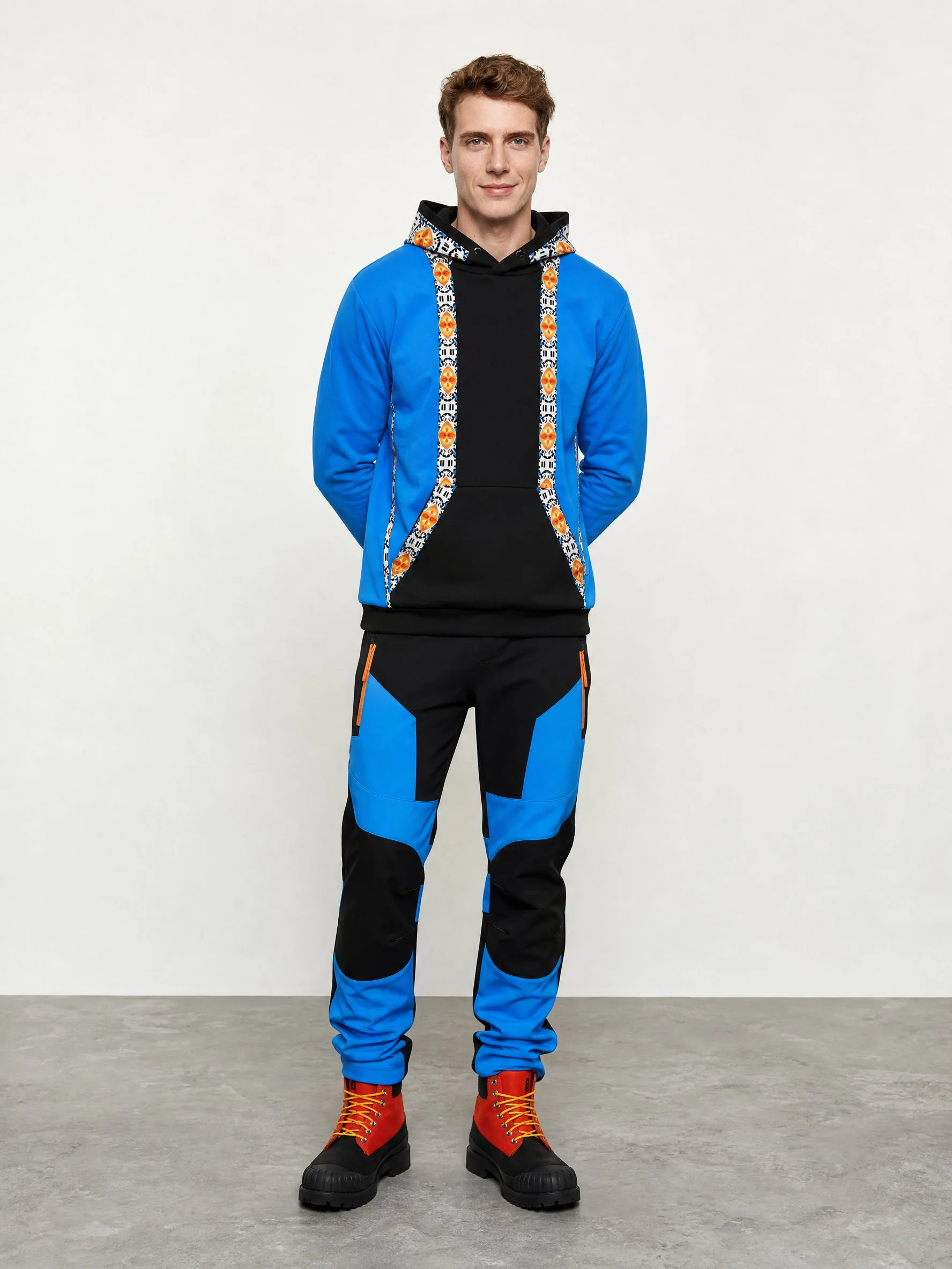 " Hot Blue " Men's Hoodie (black, blue & white)