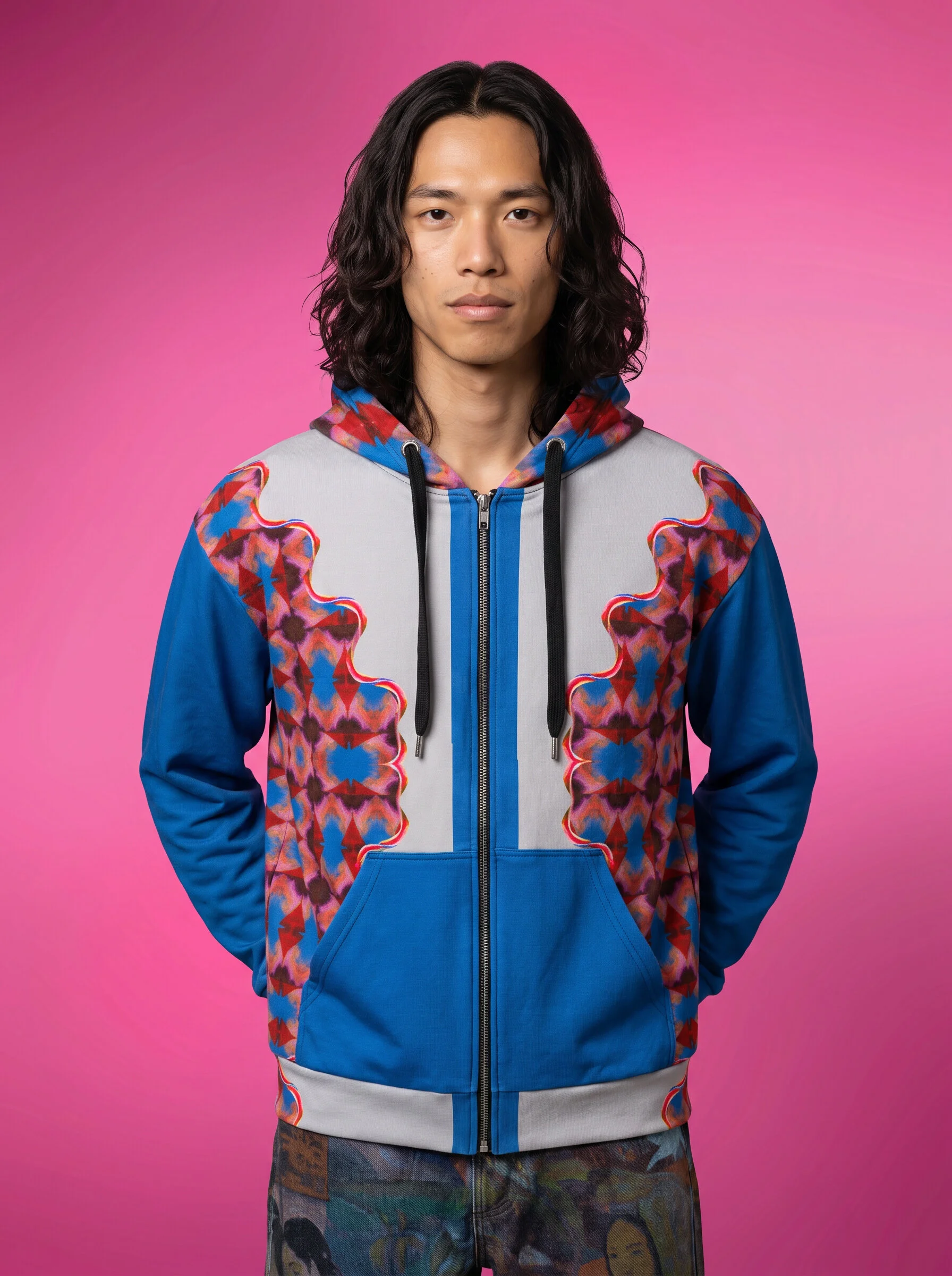 " The Brains " Men's zip hoodie (grey & multicolored)