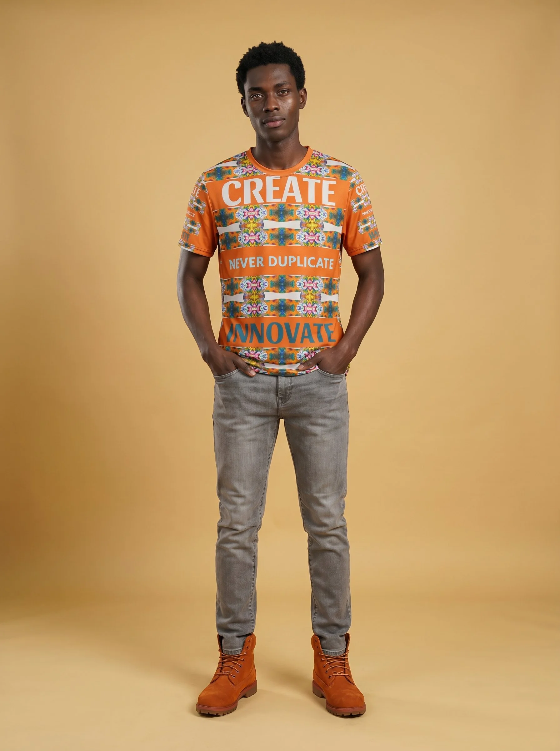 " Create. Never Duplicate. Innovate. " Men's T-shirt (orange)