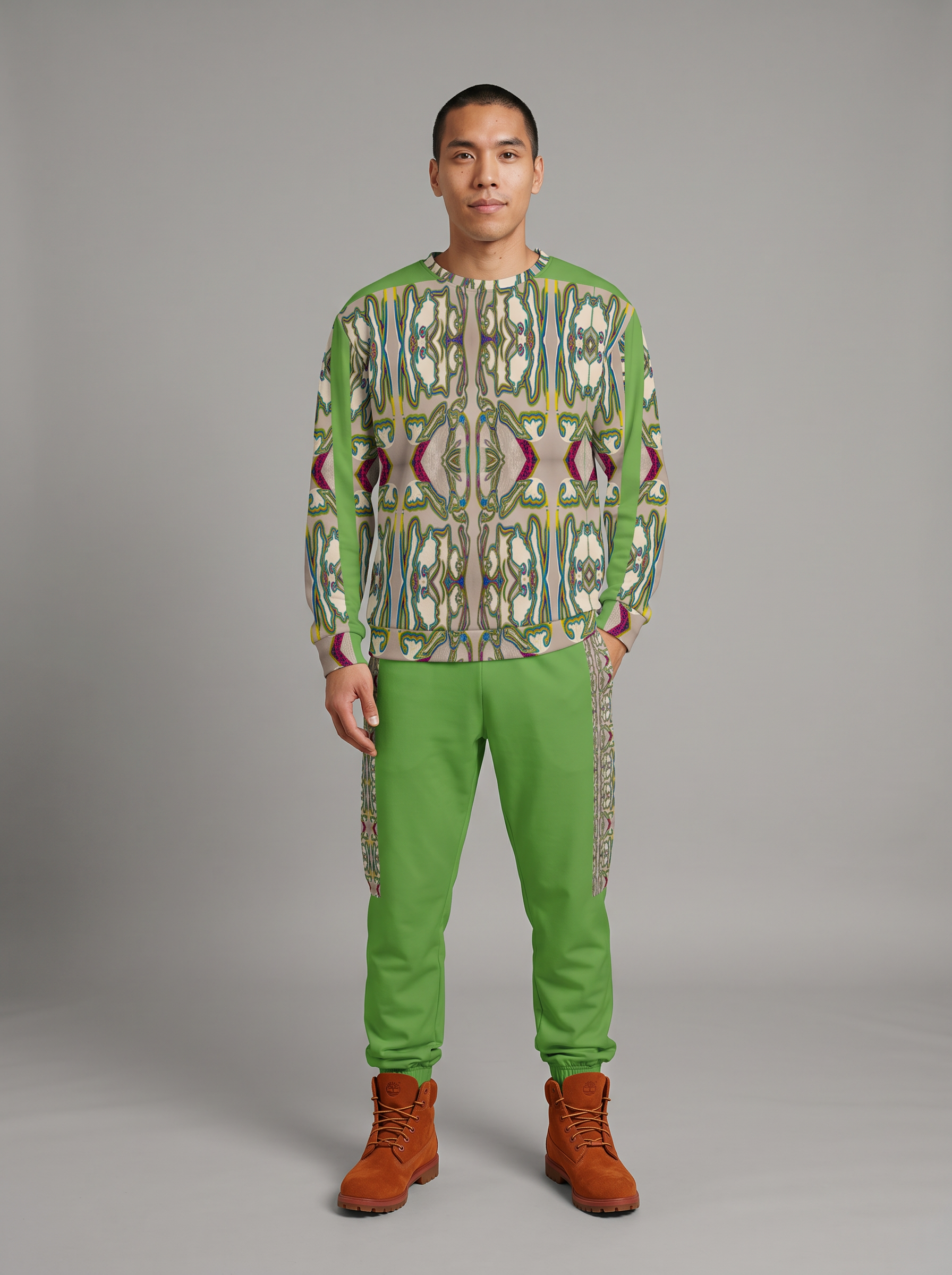 " Maze "  Men's Sweatshirt (grey & green)