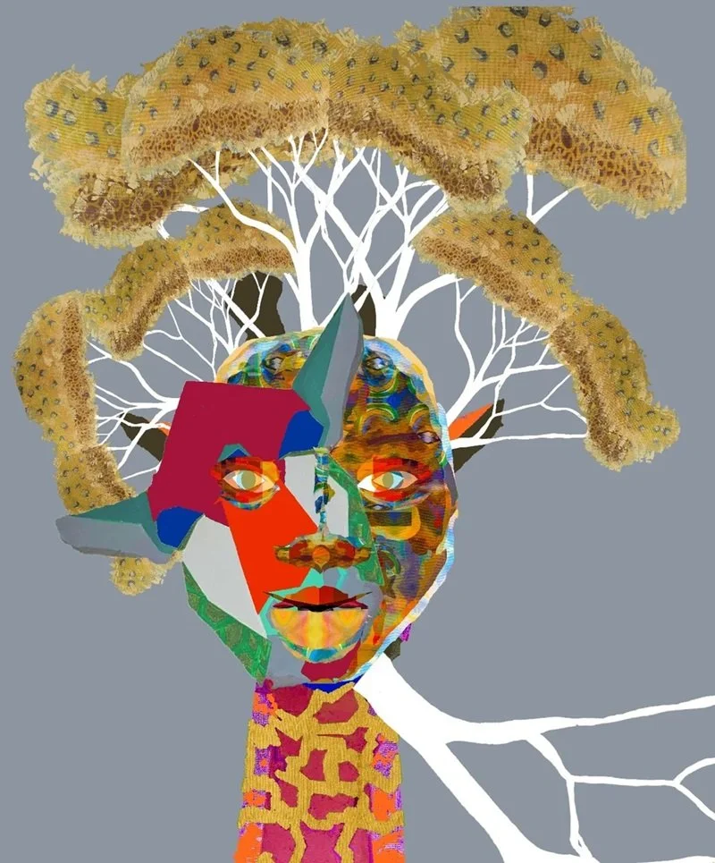 " Twin 1 "        Medium: Acrylic paint & graphic design     50"W X 58.75"H