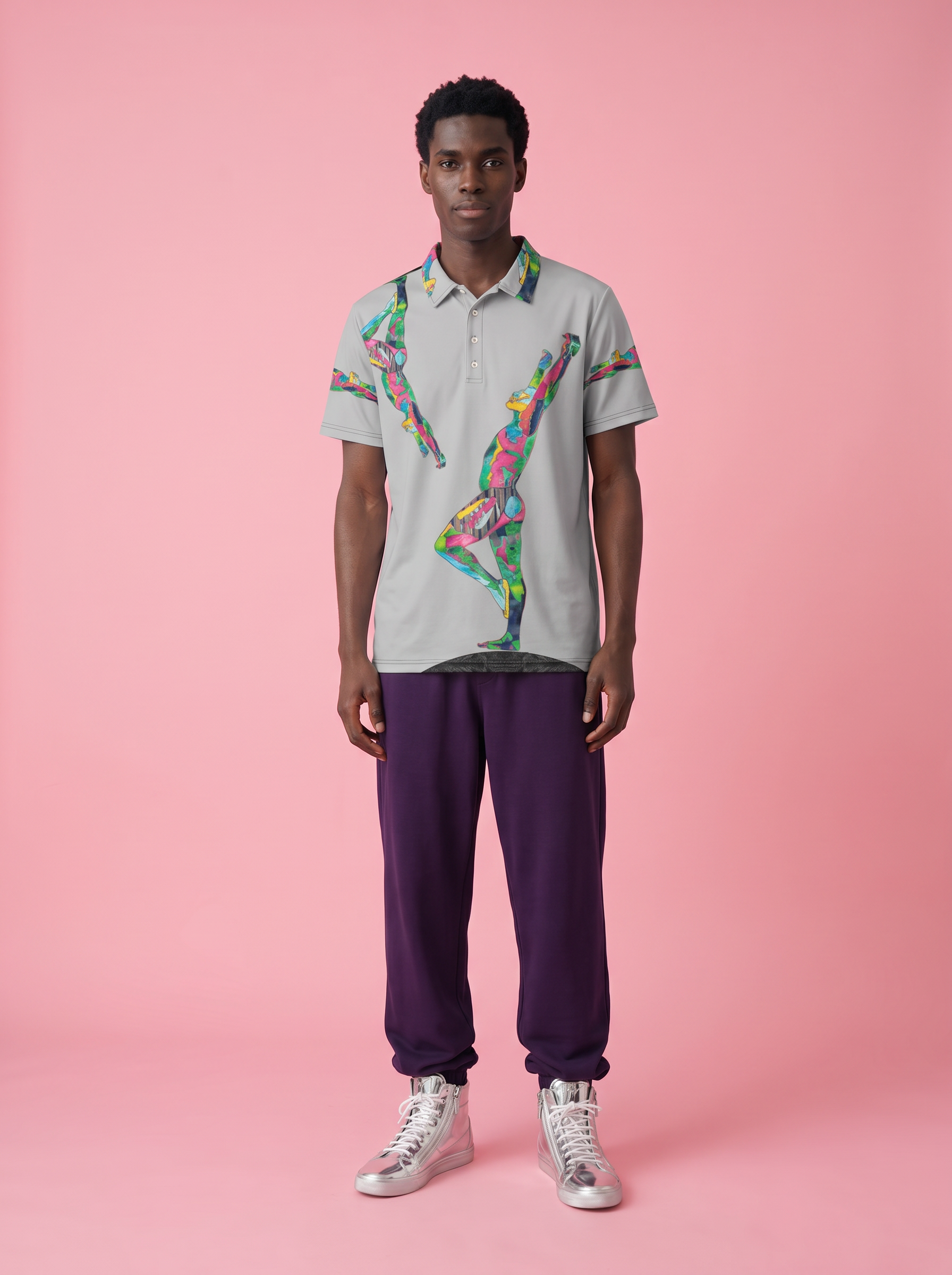 " Freedom " Men’s slim fit polo (grey & multicolored)