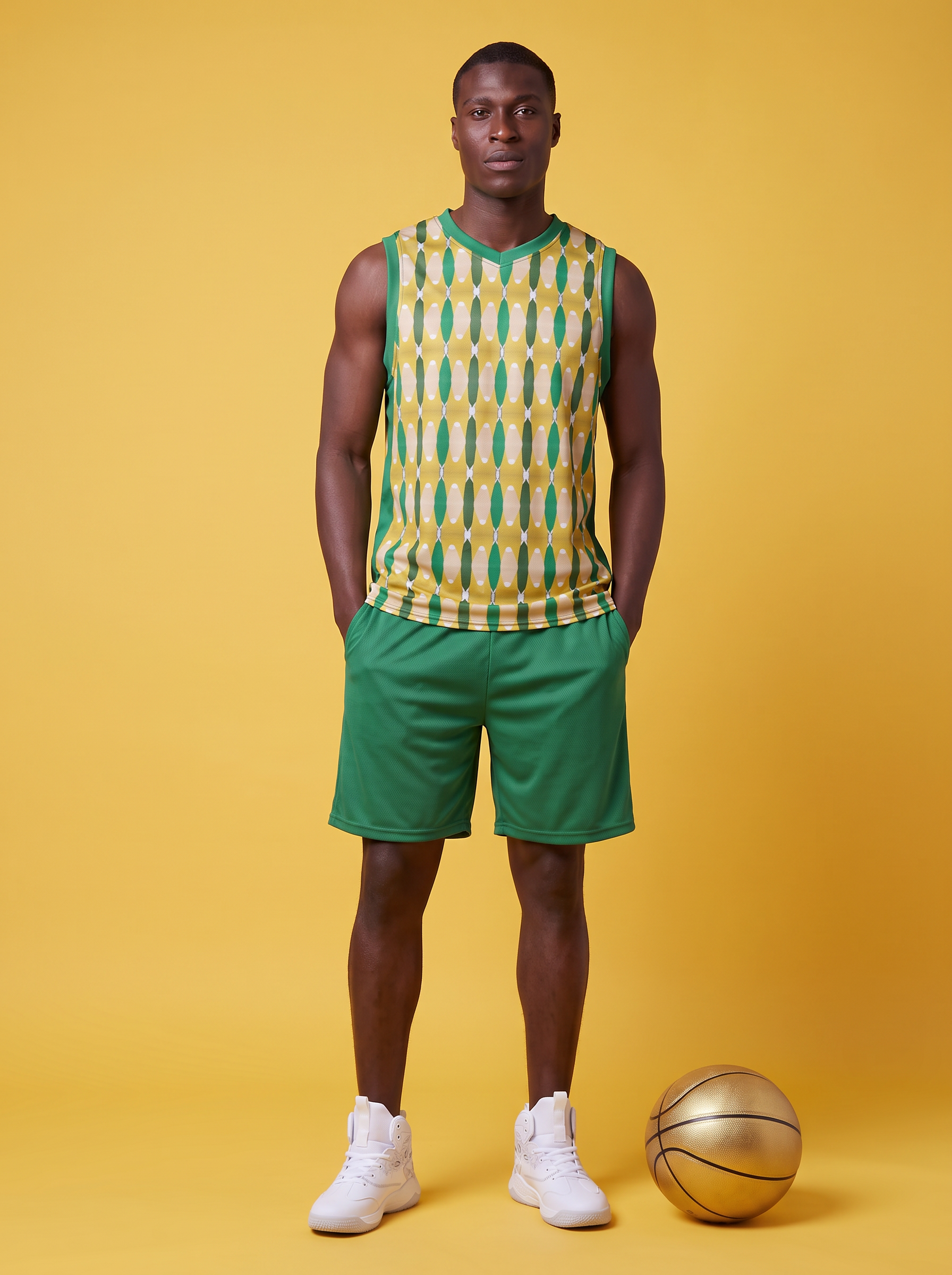" I'm Money " Men's basketball jersey (green & gold)