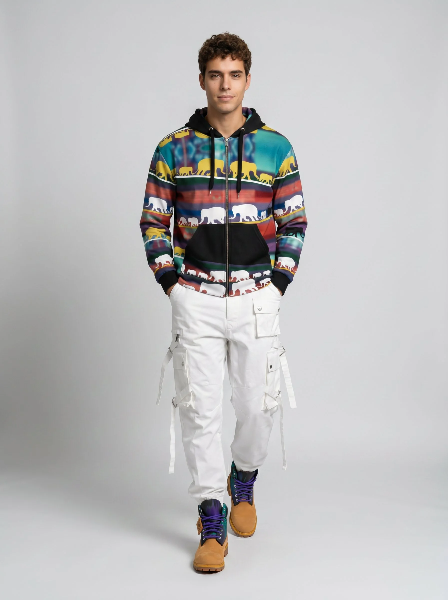" We Move Together " Men's zip hoodie (multicolored)