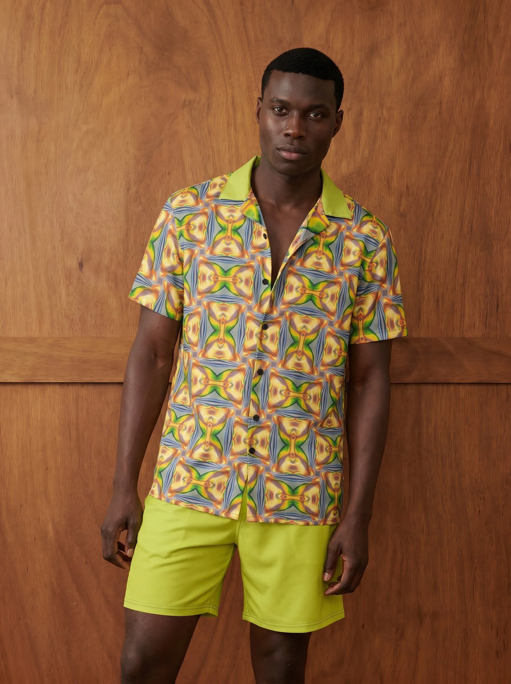 " TIME " Men's Loungewear Button Shirt (grey, orange & green)