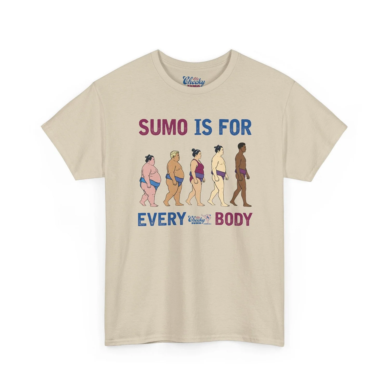 sand shirt featuring sumo wrestlers in evolutionary progression pattern