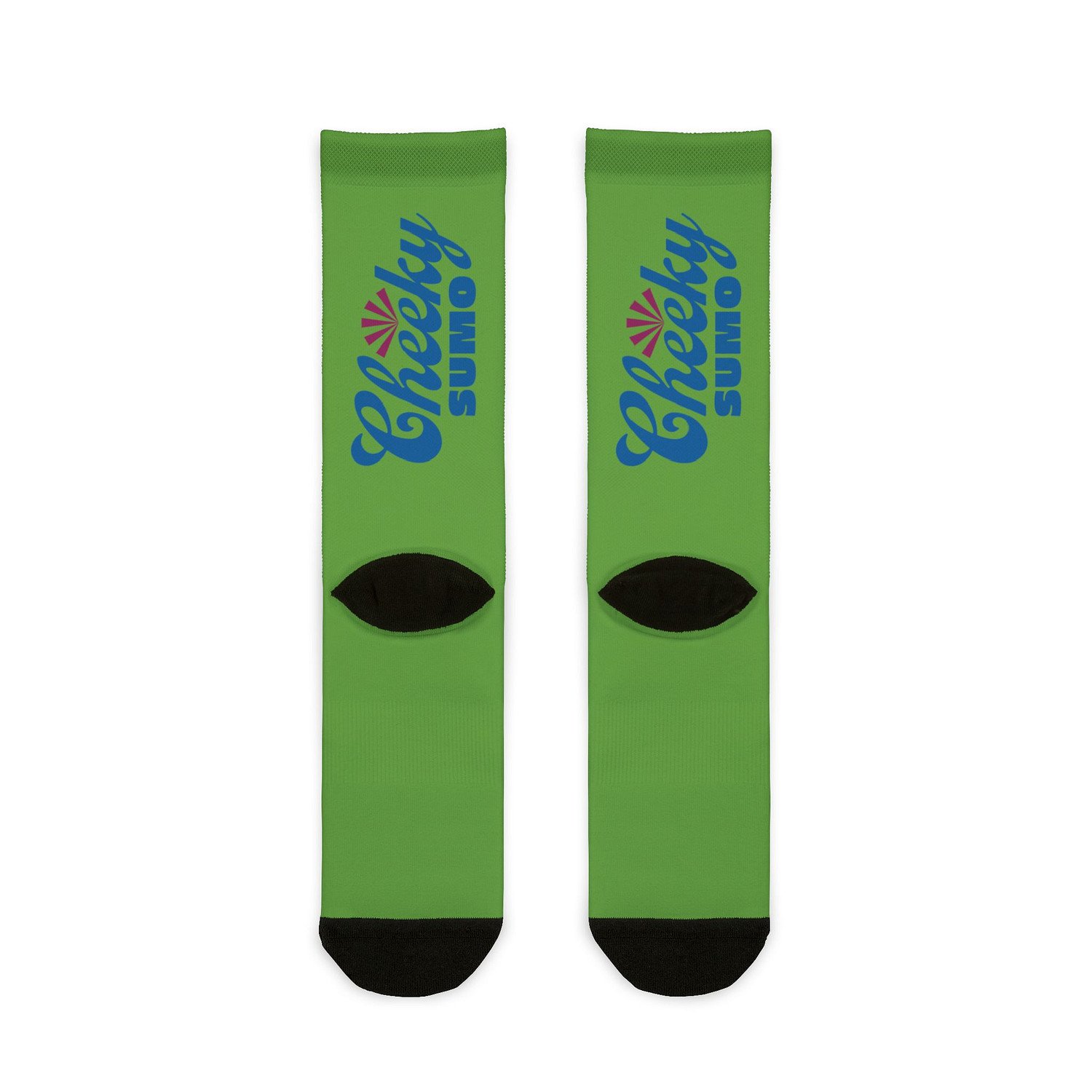 green yokozuna pop sumo socks with cheeky sumo logo down the back