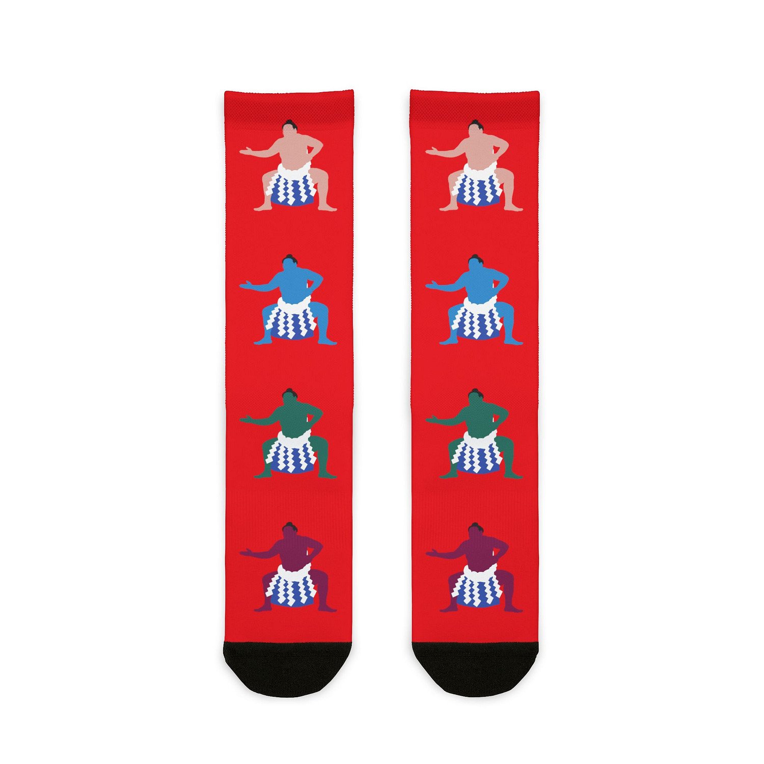 Red yokozuna pop sumo socks with yokozuna arwork down the front in different colors