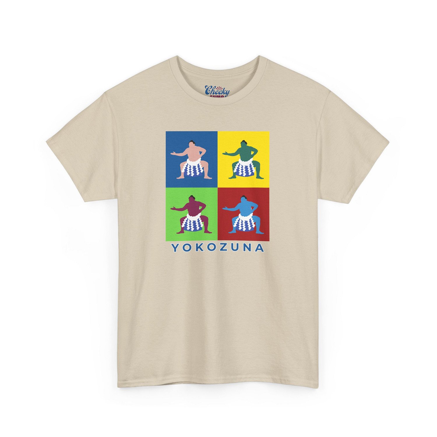 Sand T-shirt featuring four colorful pop art panels of Yokozuna Hoshoryu in bold sumo-inspired design