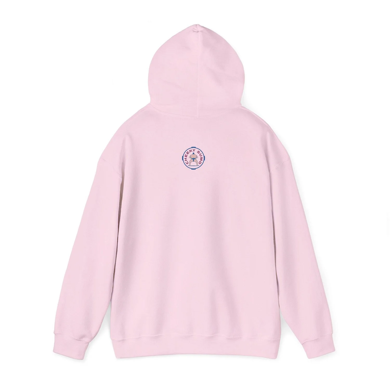back of pink "sumo is for everybody" hoodie featuring Cheeky Sumo logo