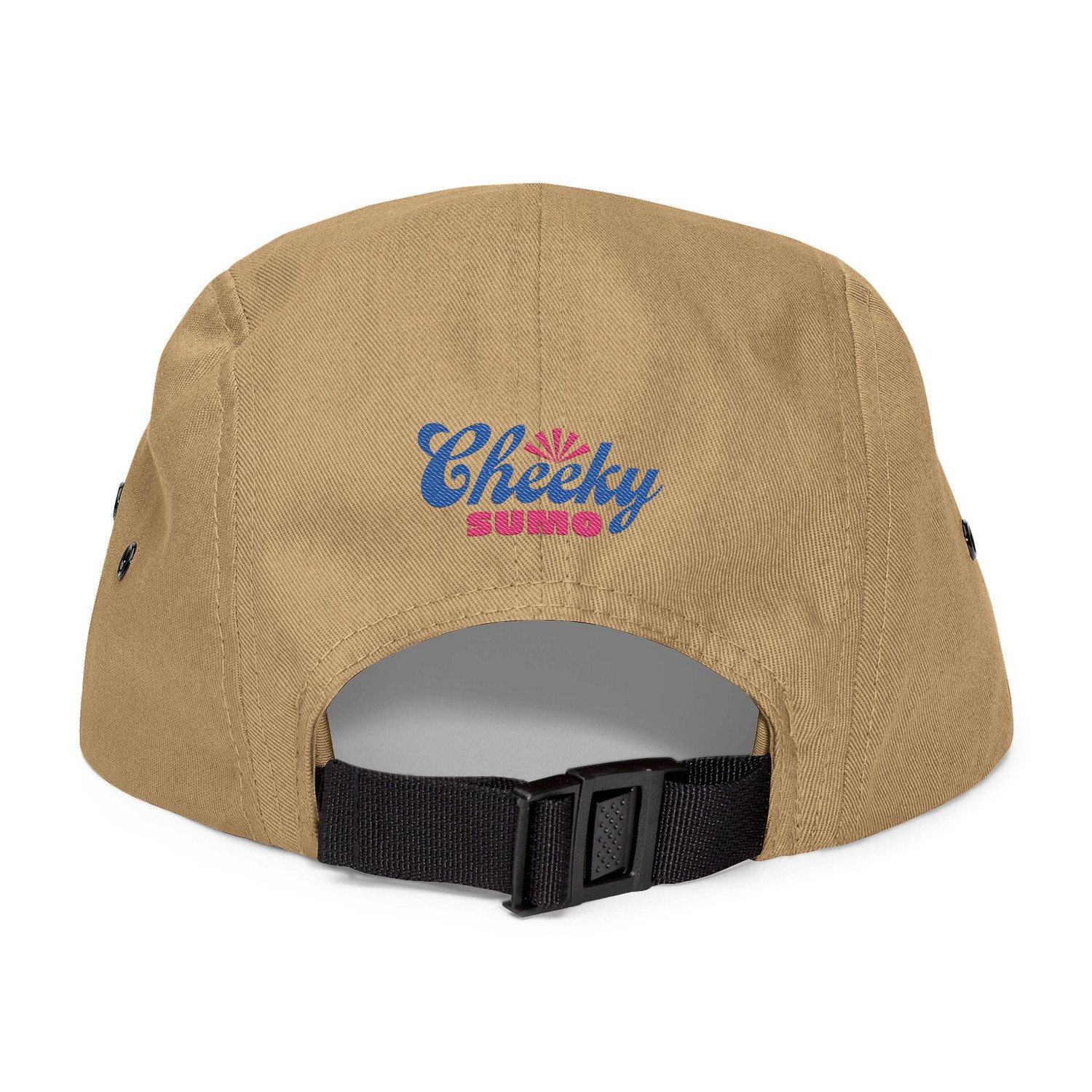 Back of khaki sumo cap showing Cheeky Sumo logo