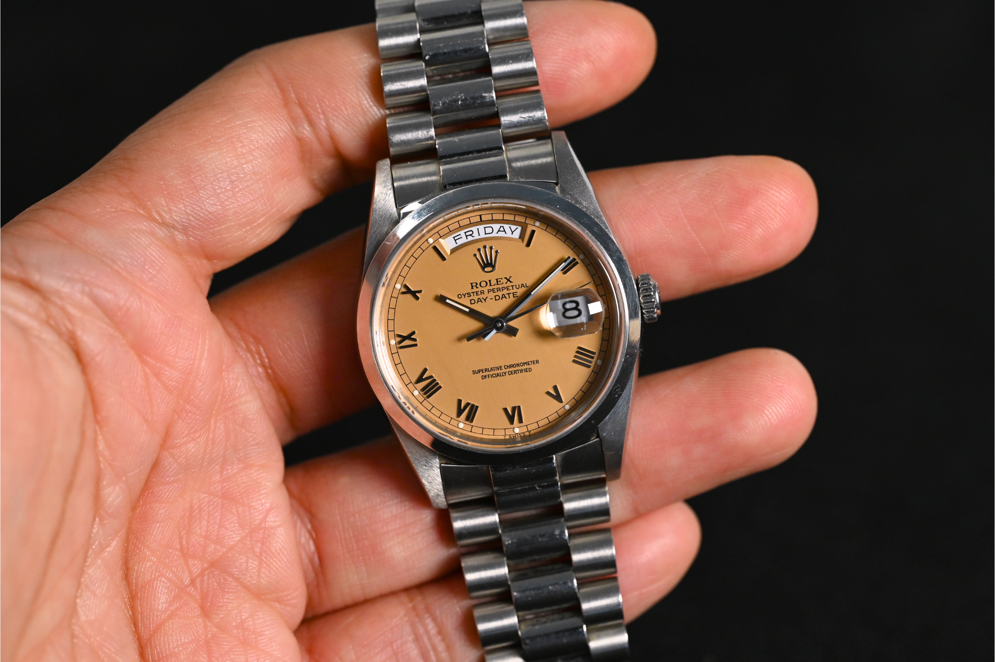 Rolex 18206 Day-Date Platinum "Golden Salmon"