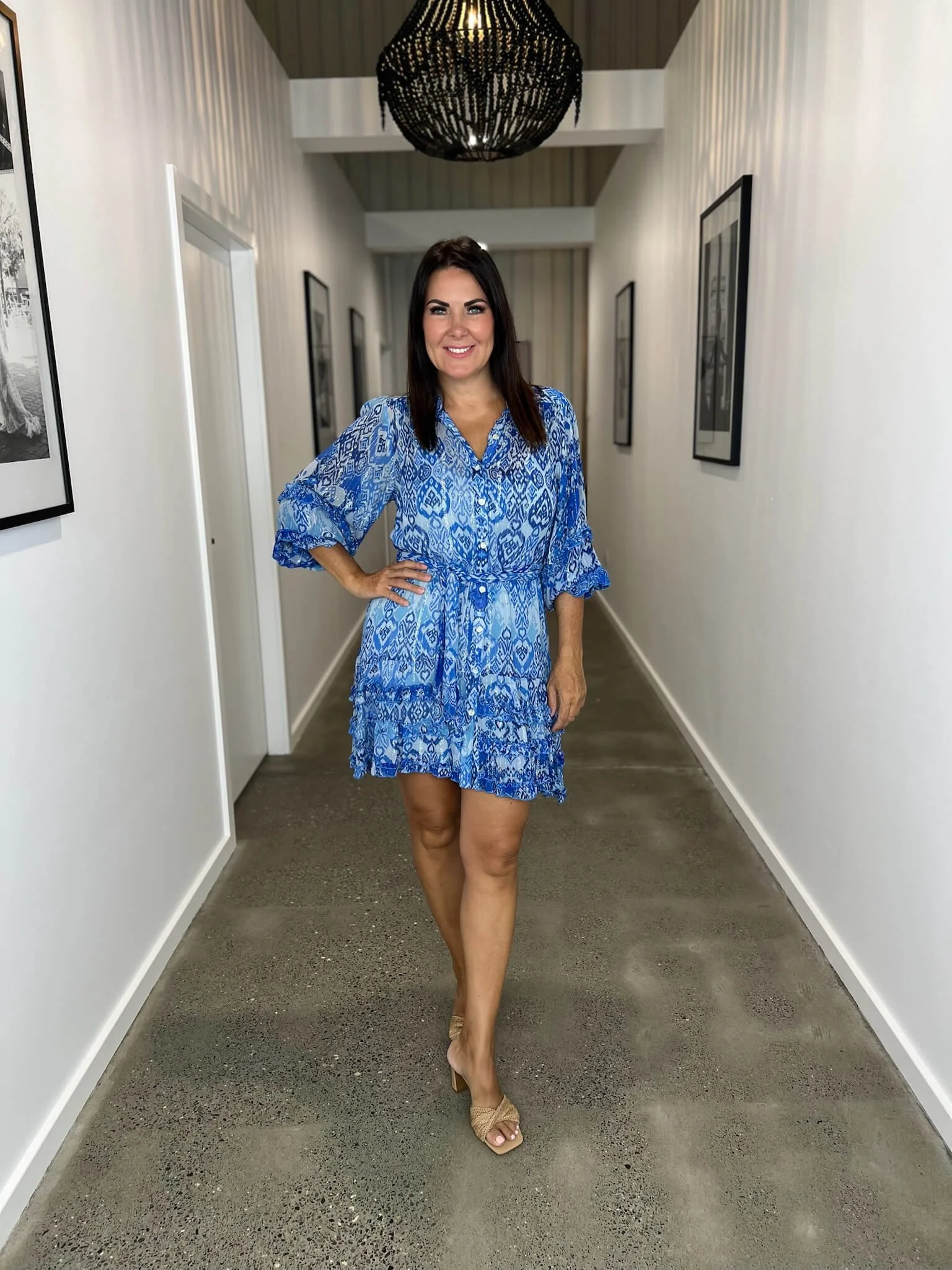 Blue Pattern Short Dress
