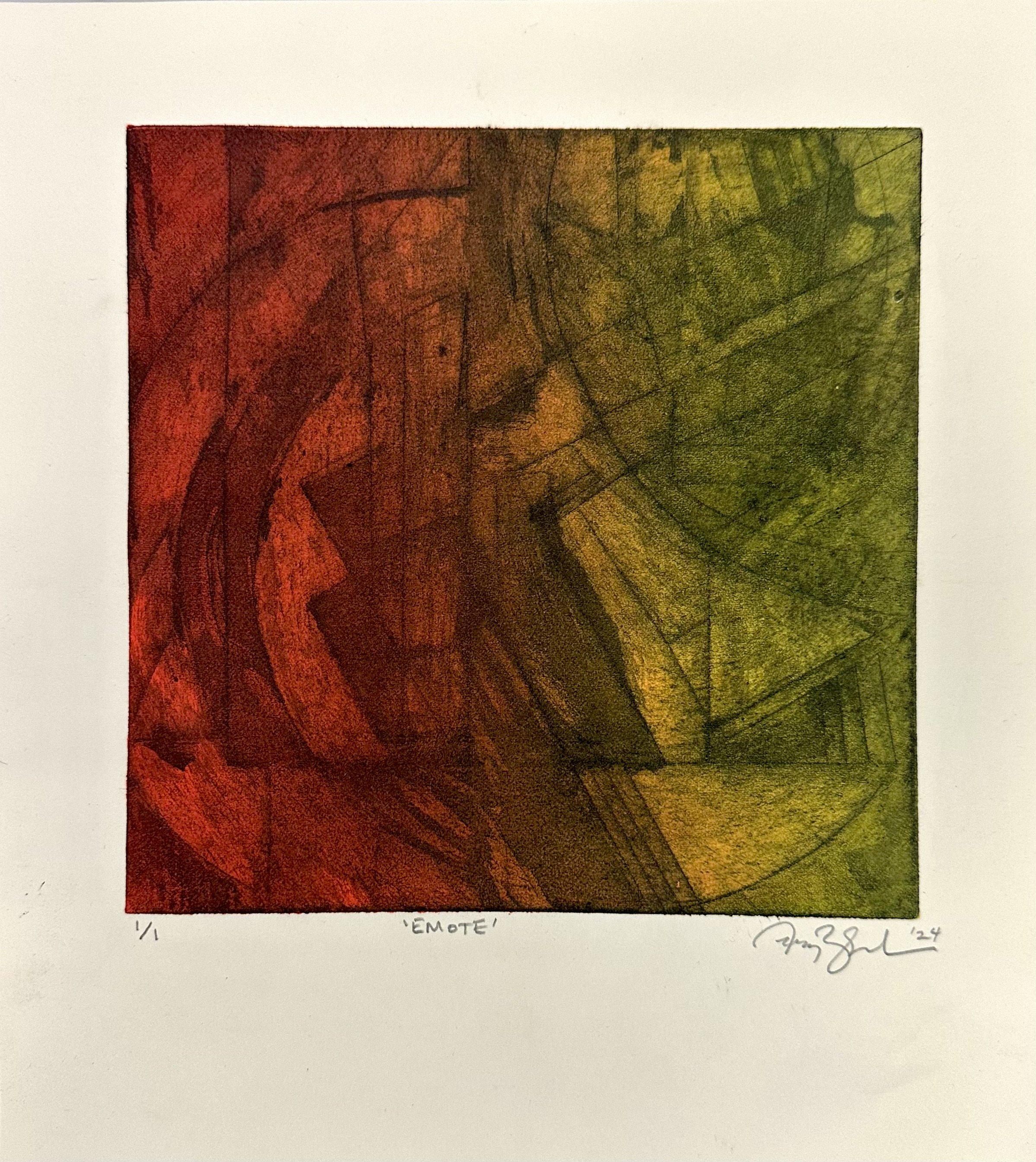 CHURNING / 2024/
Aquatint , A la Pou Pee Etching/
10" x 10"/
My abstract interpretation of a churning, swirling chaos.