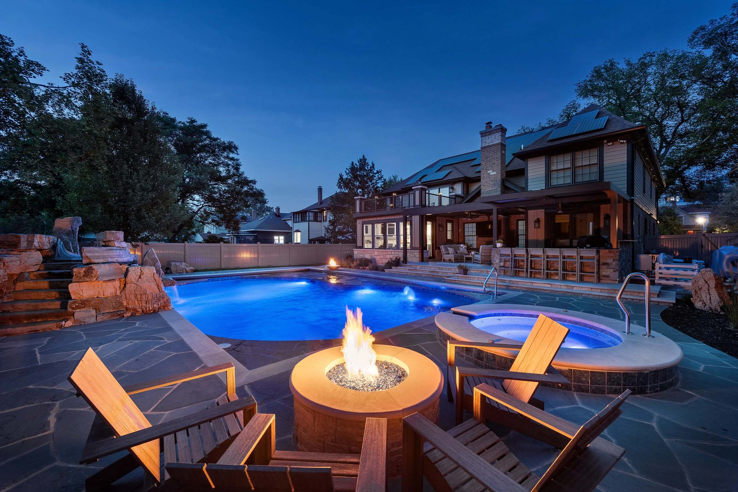 Luxury backyard with stunning Barrington Pools inground pool, spa, fire pit