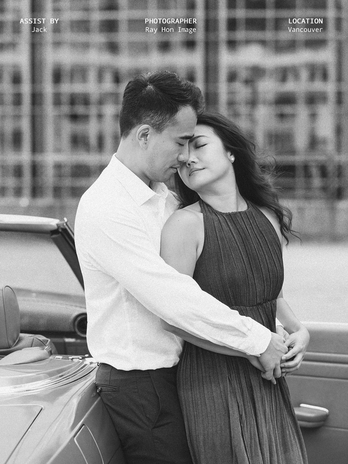 Intimate couple photo in cinematic black and white shot in Downtown Vancouver