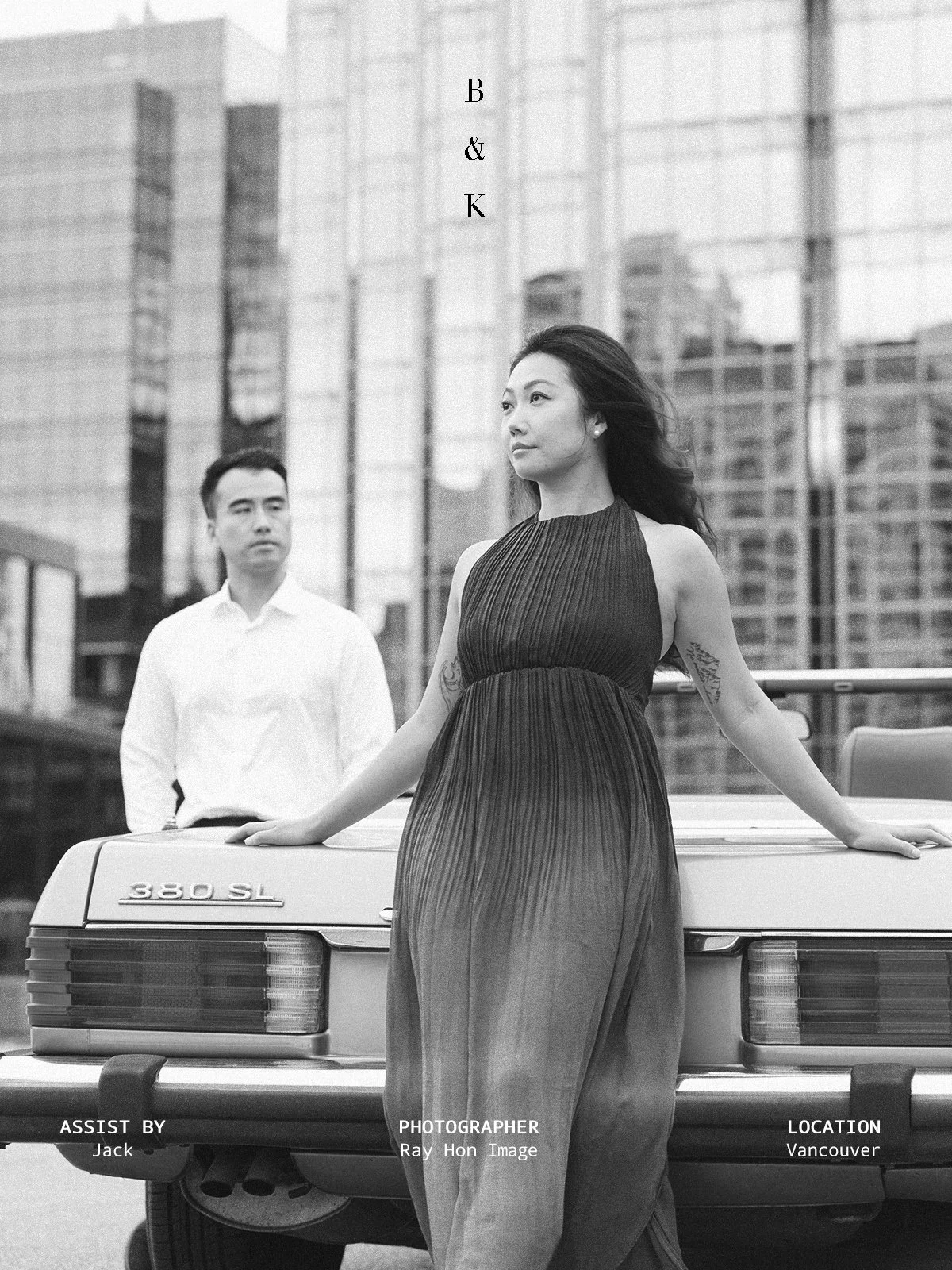 Intimate couple photo in cinematic black and white shot in Downtown Vancouver