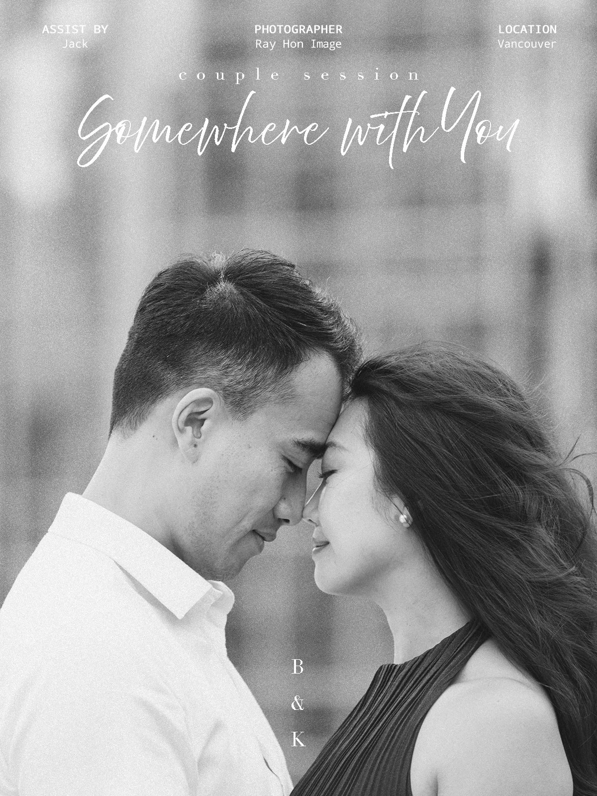 Intimate couple photo in cinematic black and white shot in Downtown Vancouver