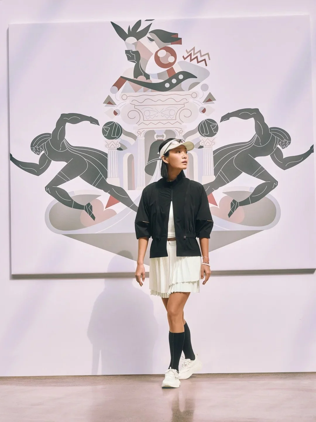 Saucony capsule collection collaboration with Chris Martin – Retro Cubism aesthetic designs featuring figurative olympians based on Ancient Greek pottery in a muted vintage colour palette commercial collaboration with Saucony in China