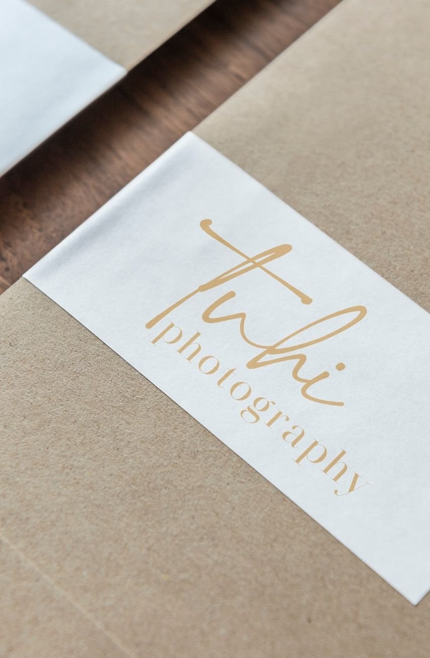 Tuhi Photography sticker featuring elegant branding elements, part of the cohesive brand identity crafted by Scotch & Tell Studio.