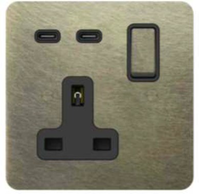 1 Gang 13A DP Switched USB Socket (Type C+C) Quick Charge Max 20W